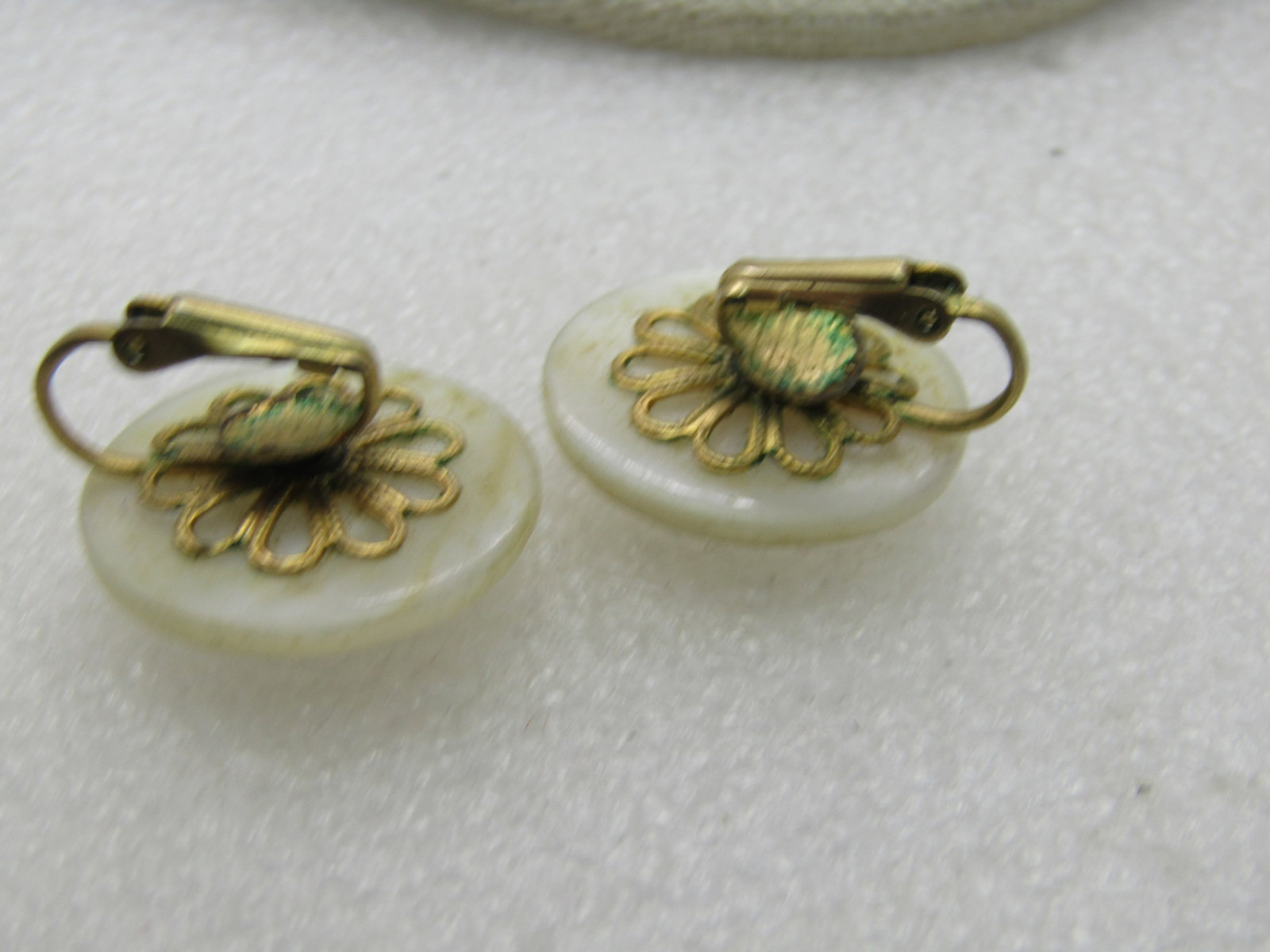 Mid-Century Mother-of-Pearl Earrings, Tiered, Clip - 10