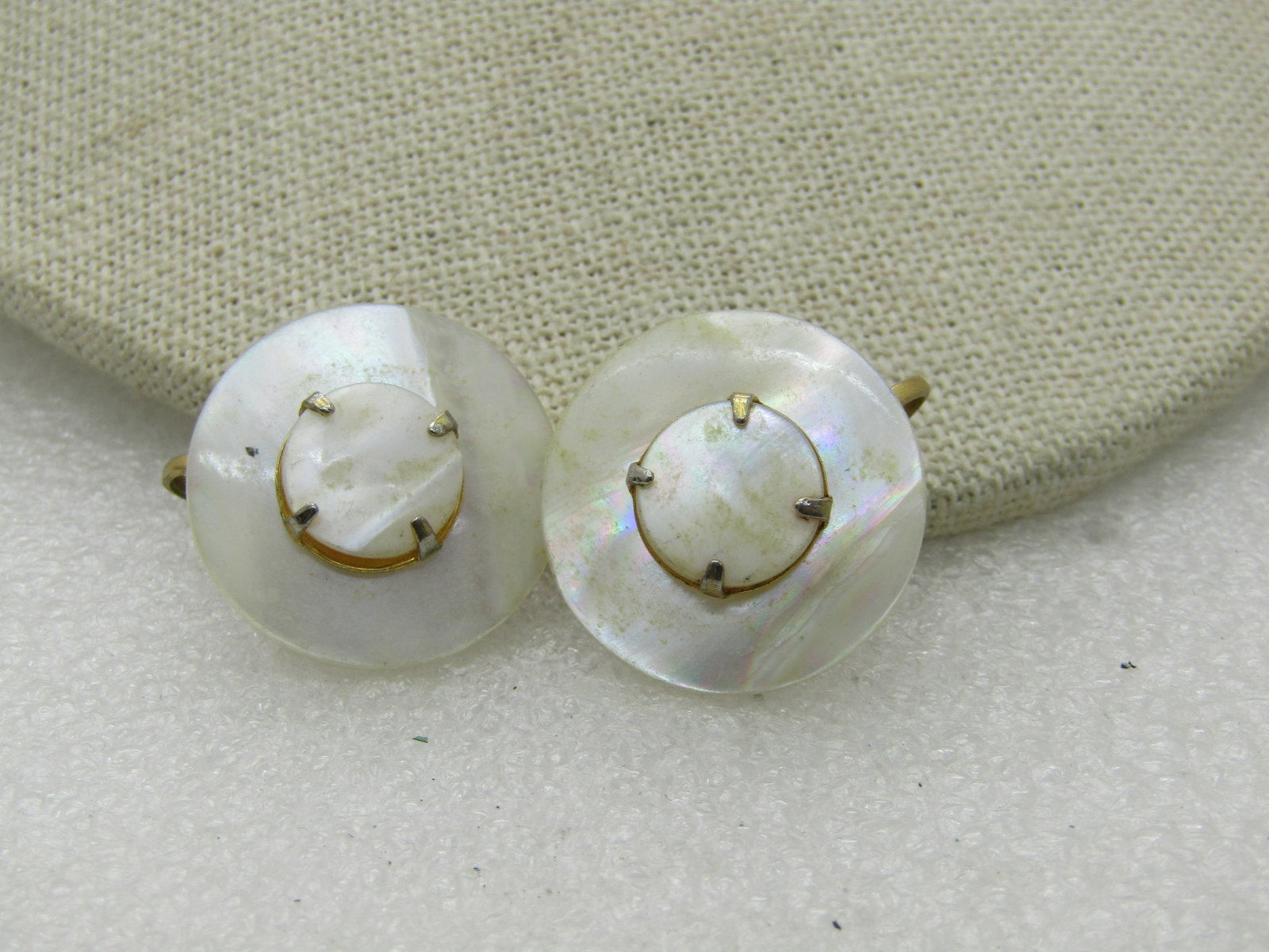 Mid-Century Mother-of-Pearl Earrings, Tiered, Clip - 3
