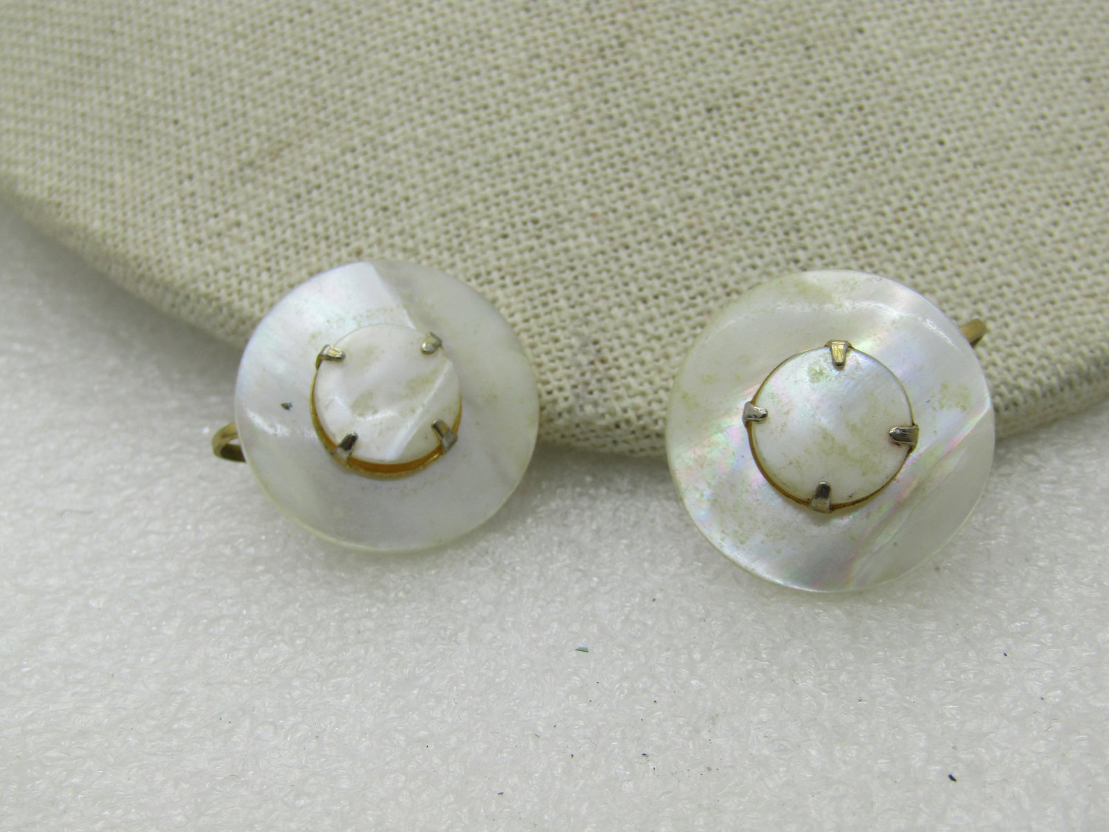Mid-Century Mother-of-Pearl Earrings, Tiered, Clip - 4
