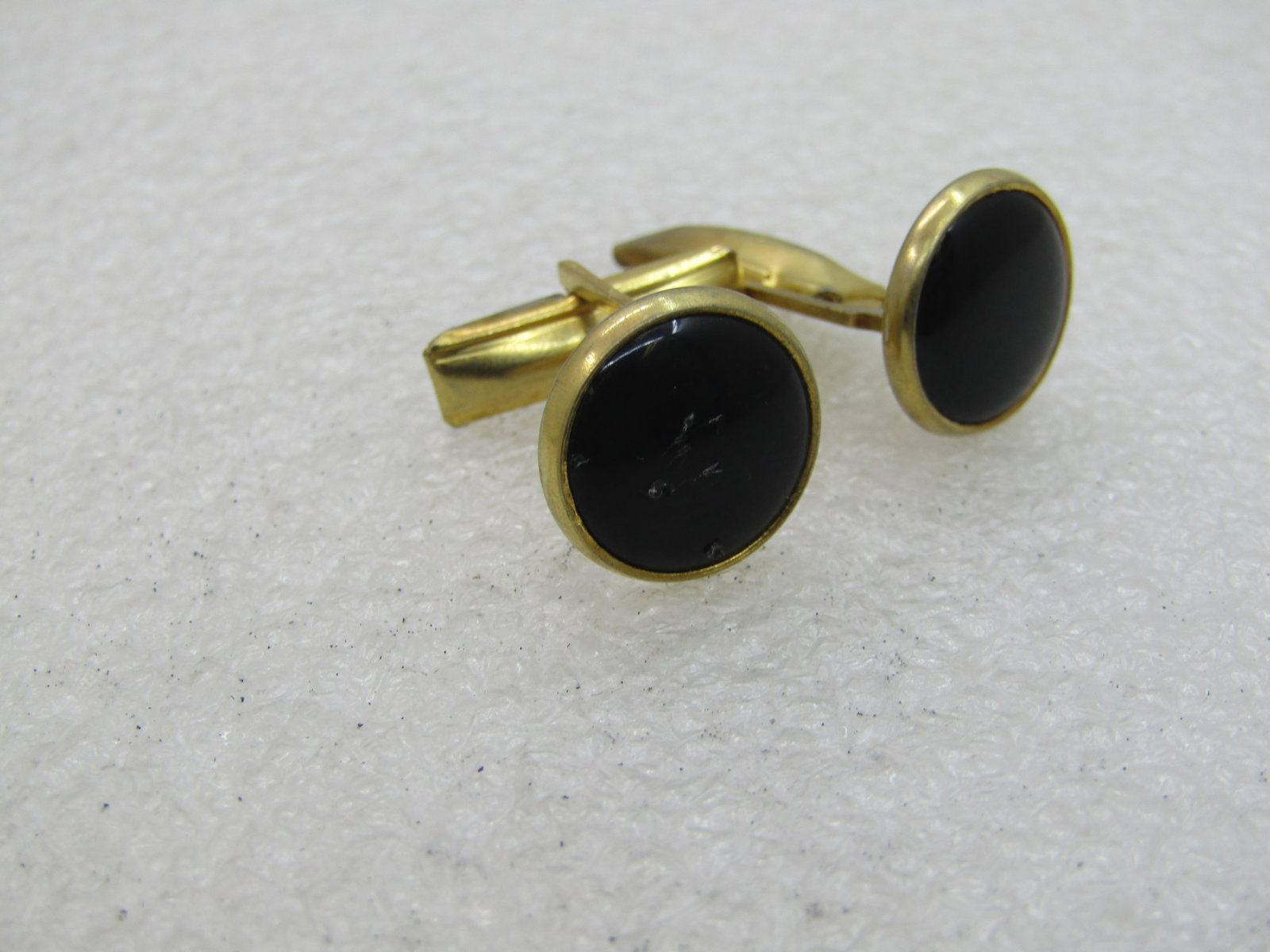 Vintage Gold Tone Black Button Cufflinks, 1/2" Round - 2
