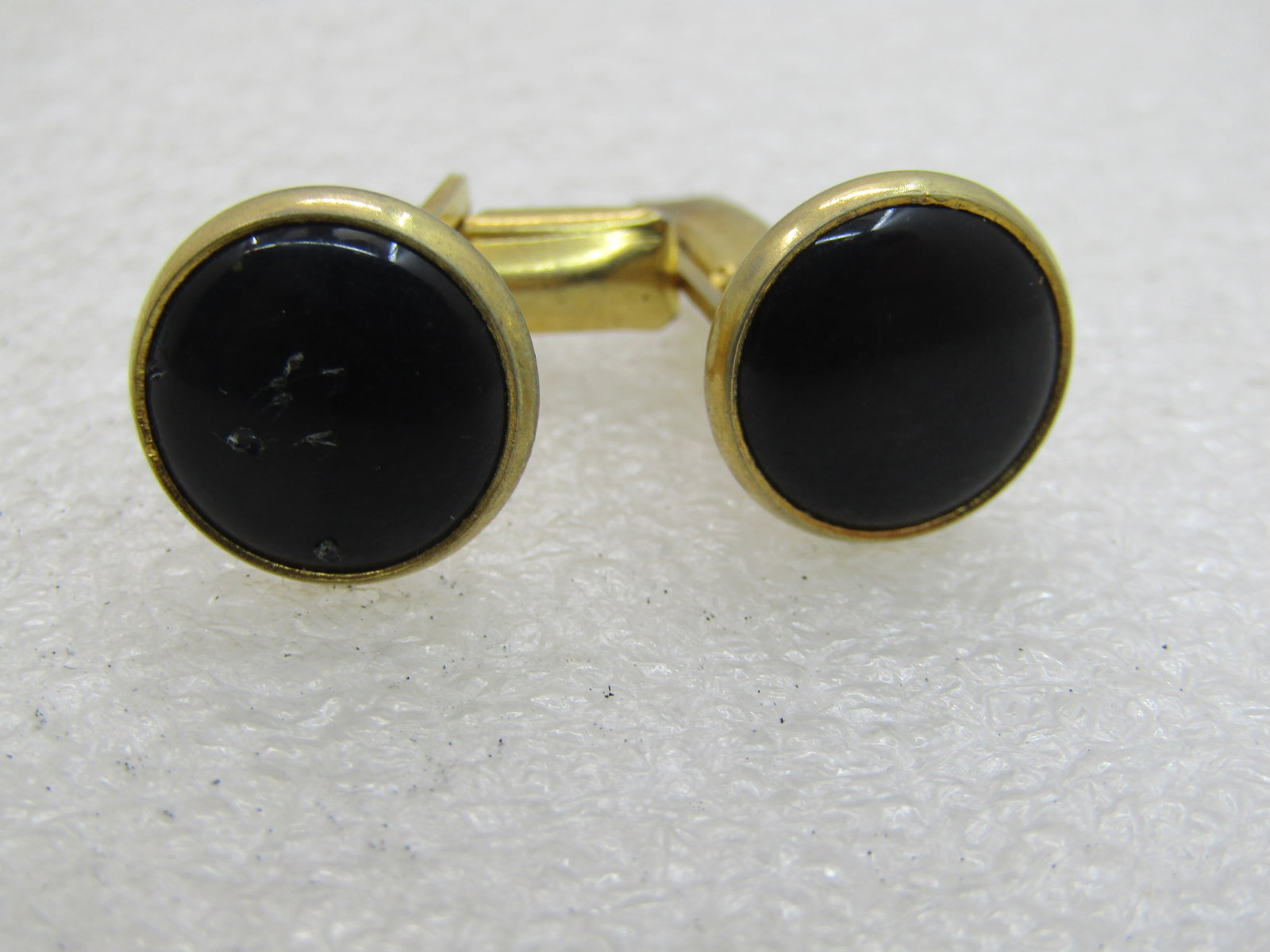 Vintage Gold Tone Black Button Cufflinks, 1/2" Round - 3
