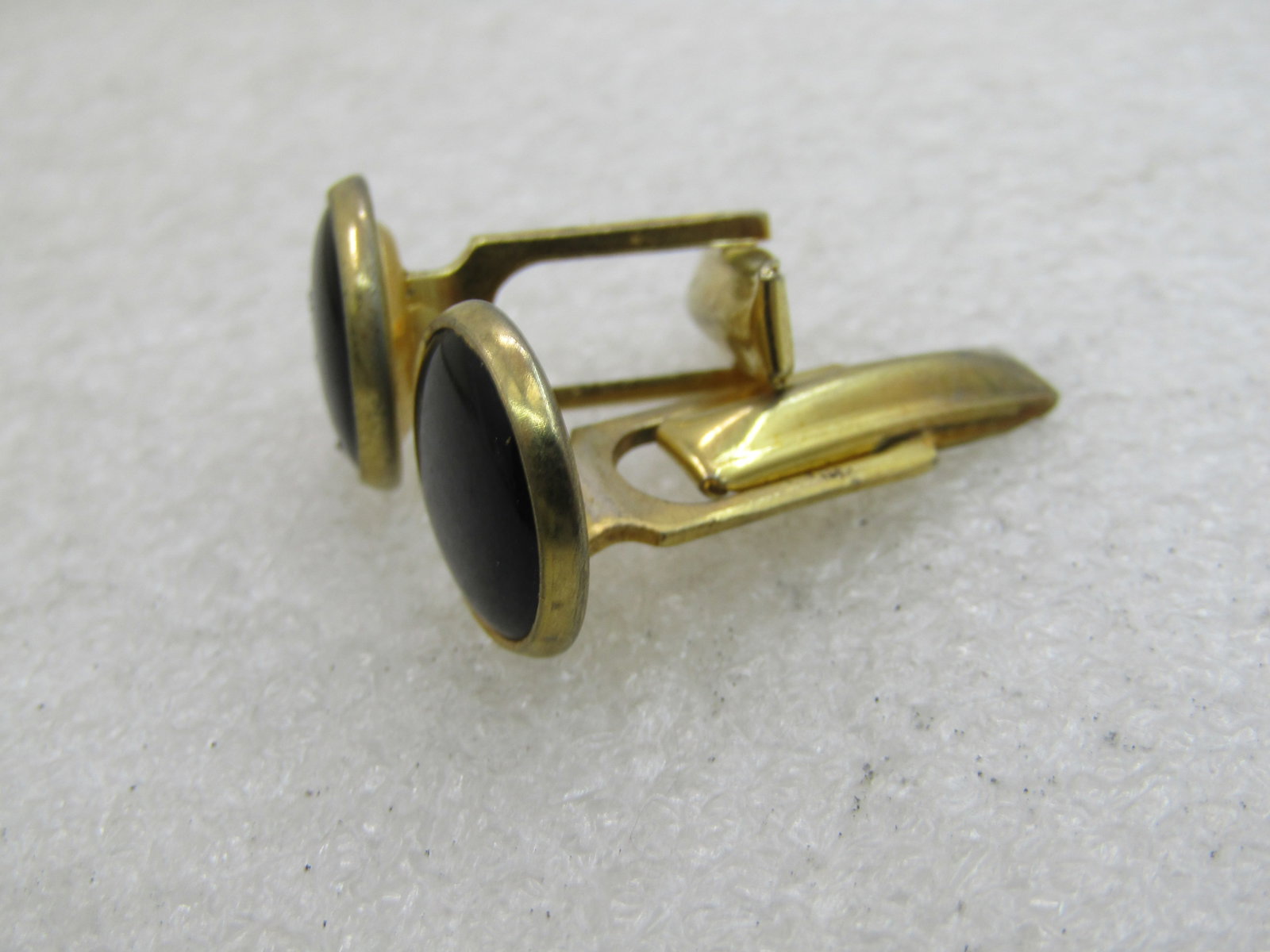 Vintage Gold Tone Black Button Cufflinks, 1/2" Round - 4