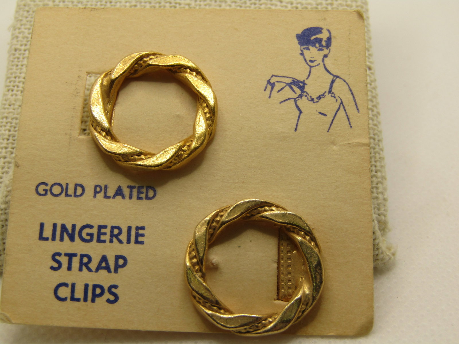 Vintage Lingerie Strap Clips, Two Circle Clips, Gold Plated, On Original Cards, Mid-Century - 3
