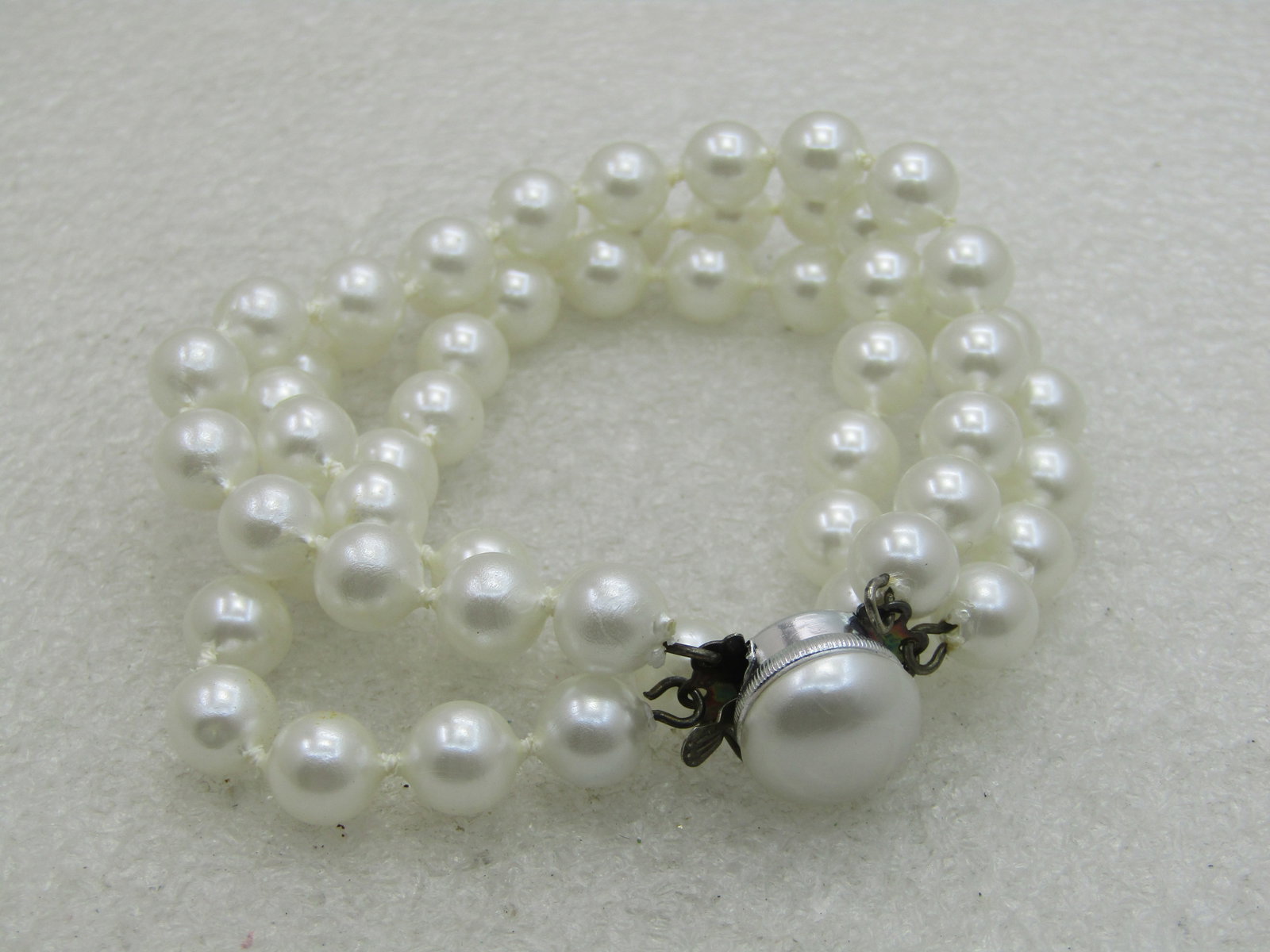 Vintage Triple Strand Faux Pearl Bracelet, Hong Kong, 7.5" - 2