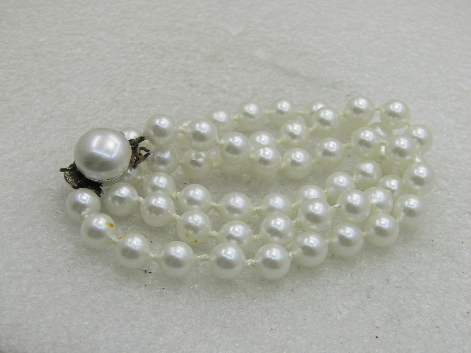 Vintage Triple Strand Faux Pearl Bracelet, Hong Kong, 7.5" - 6