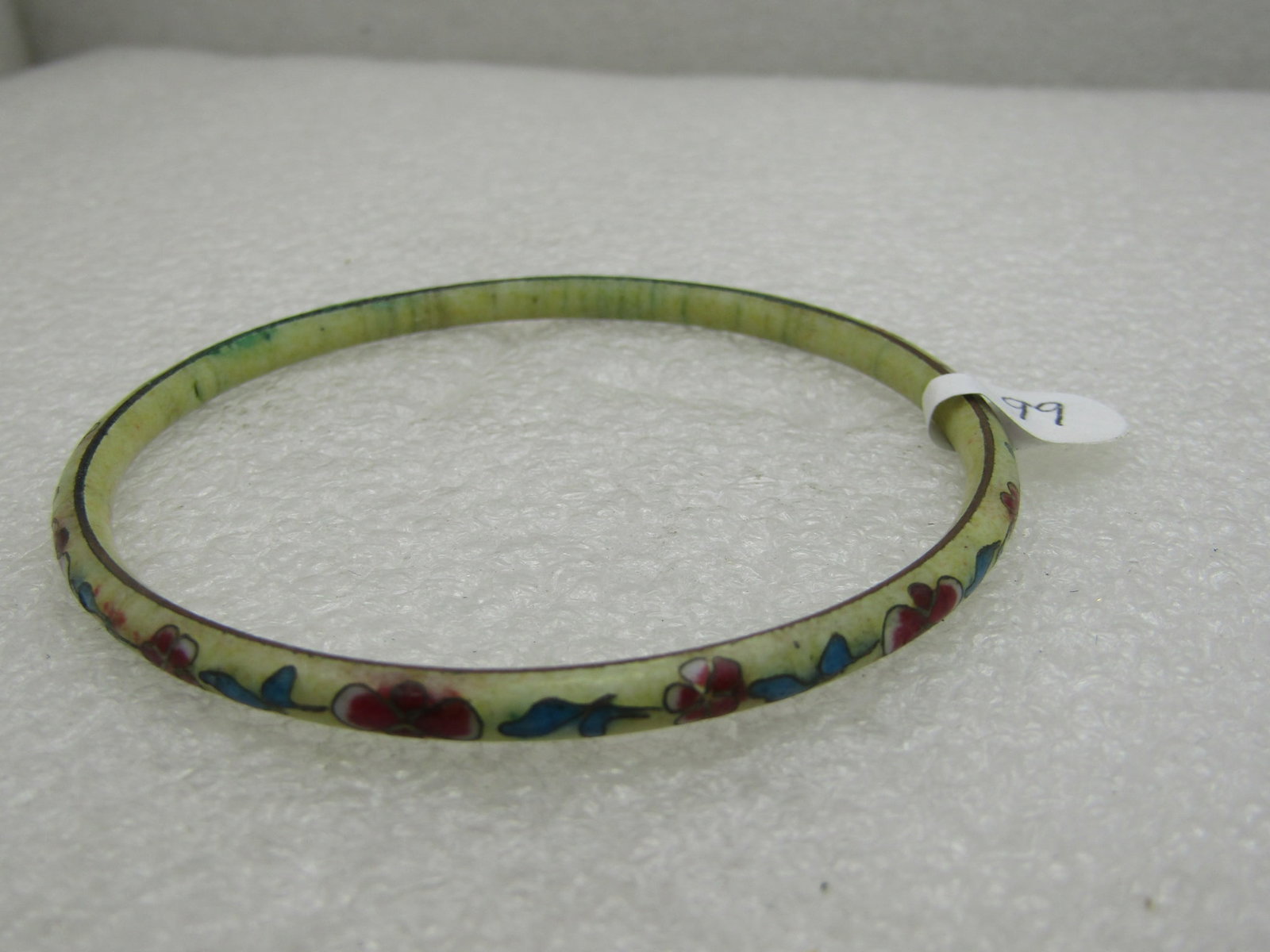 Vintage Tan Cloisoinne Floral Bangle Bracelet 7.25" Inside - 3