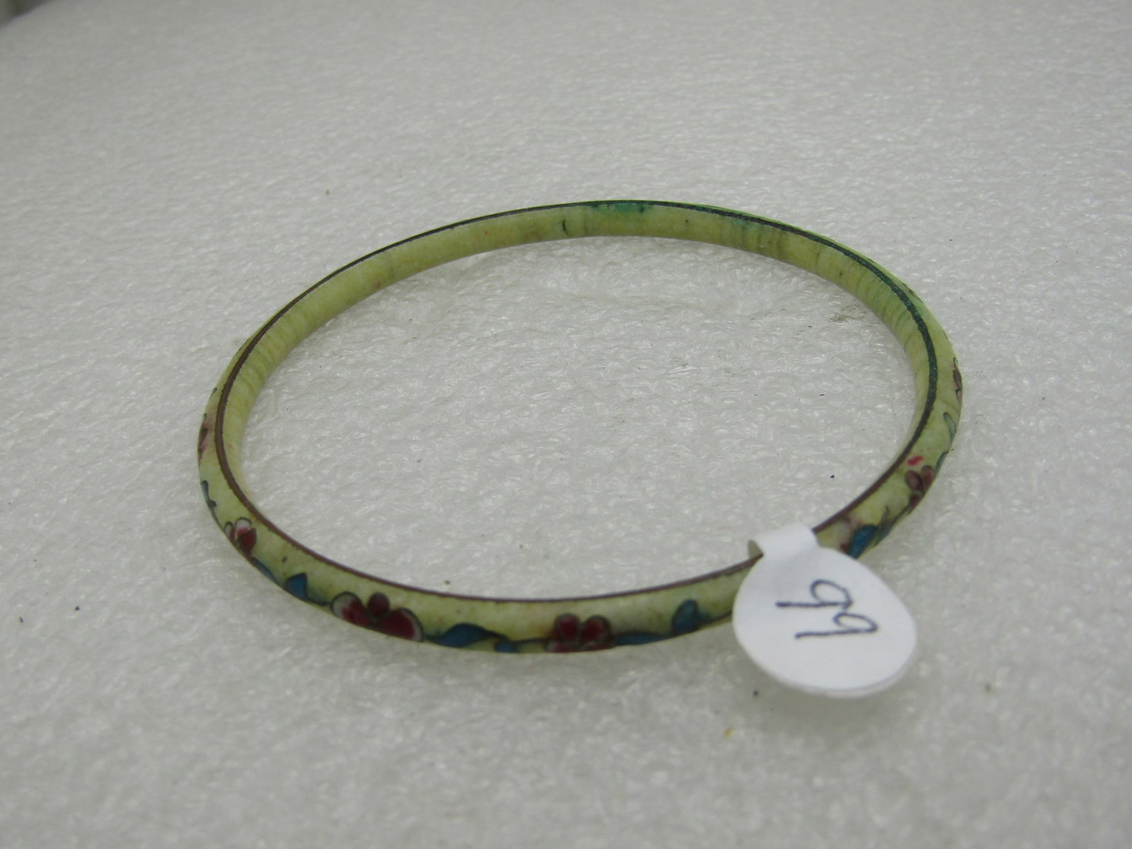 Vintage Tan Cloisoinne Floral Bangle Bracelet 7.25" Inside - 4