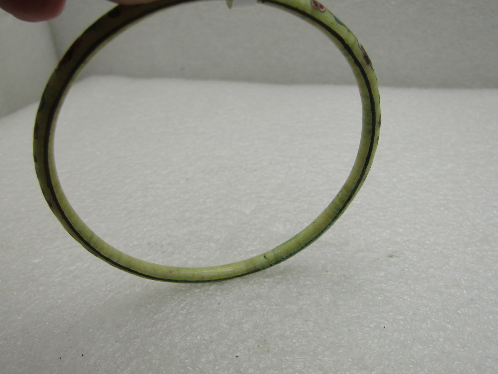 Vintage Tan Cloisoinne Floral Bangle Bracelet 7.25" Inside - 5