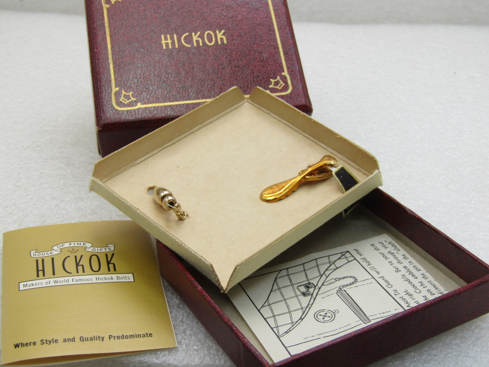 Vintage Gold Tone Hickok Duck Hunter and Duck Tie Clasp and Tack Pin, Original Box - 4