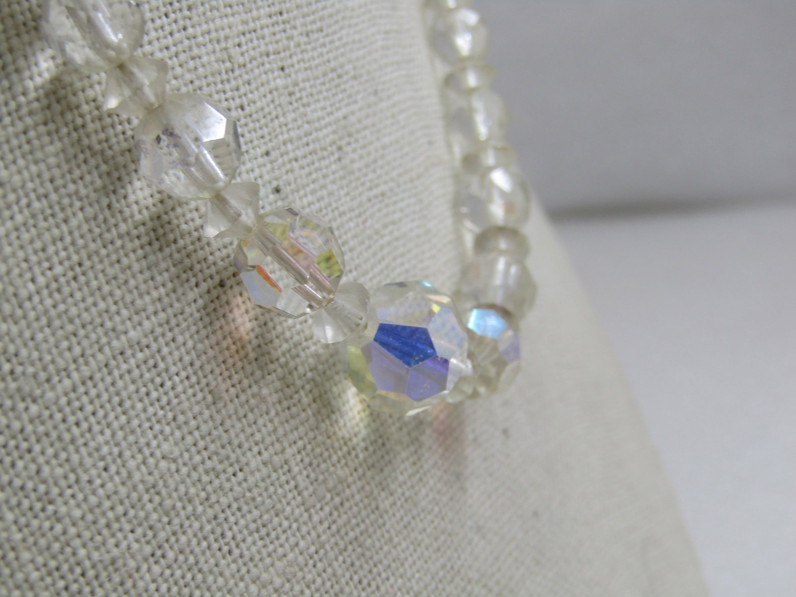 Vntage Aurora Borealis Crystal Beaded Necklace, 15.5", 1940's - 4