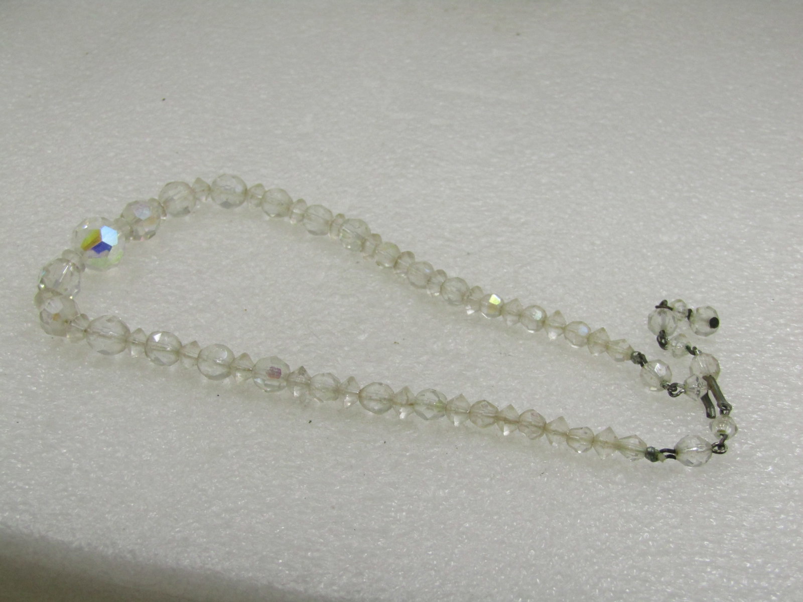 Vntage Aurora Borealis Crystal Beaded Necklace, 15.5", 1940's - 5