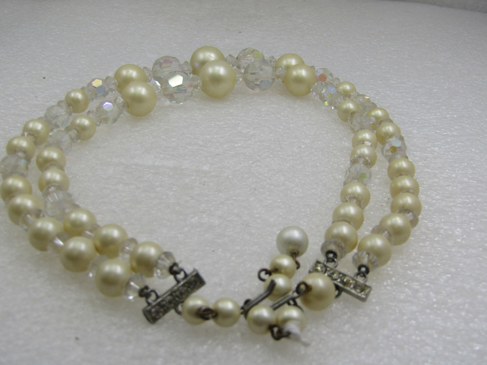 Vintage Crystal Aurora Borealis and Faux Pearl Necklace, 16" - 5