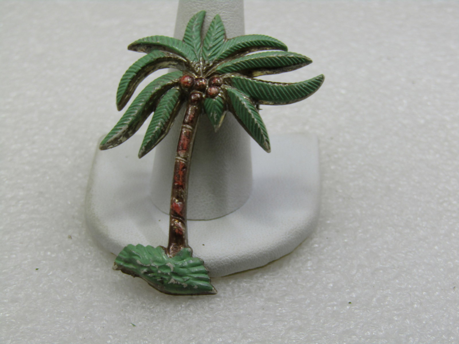 Vintage Painted Coconut Palm Tree Brooch, 1940's-1950's, 2.5" - 3