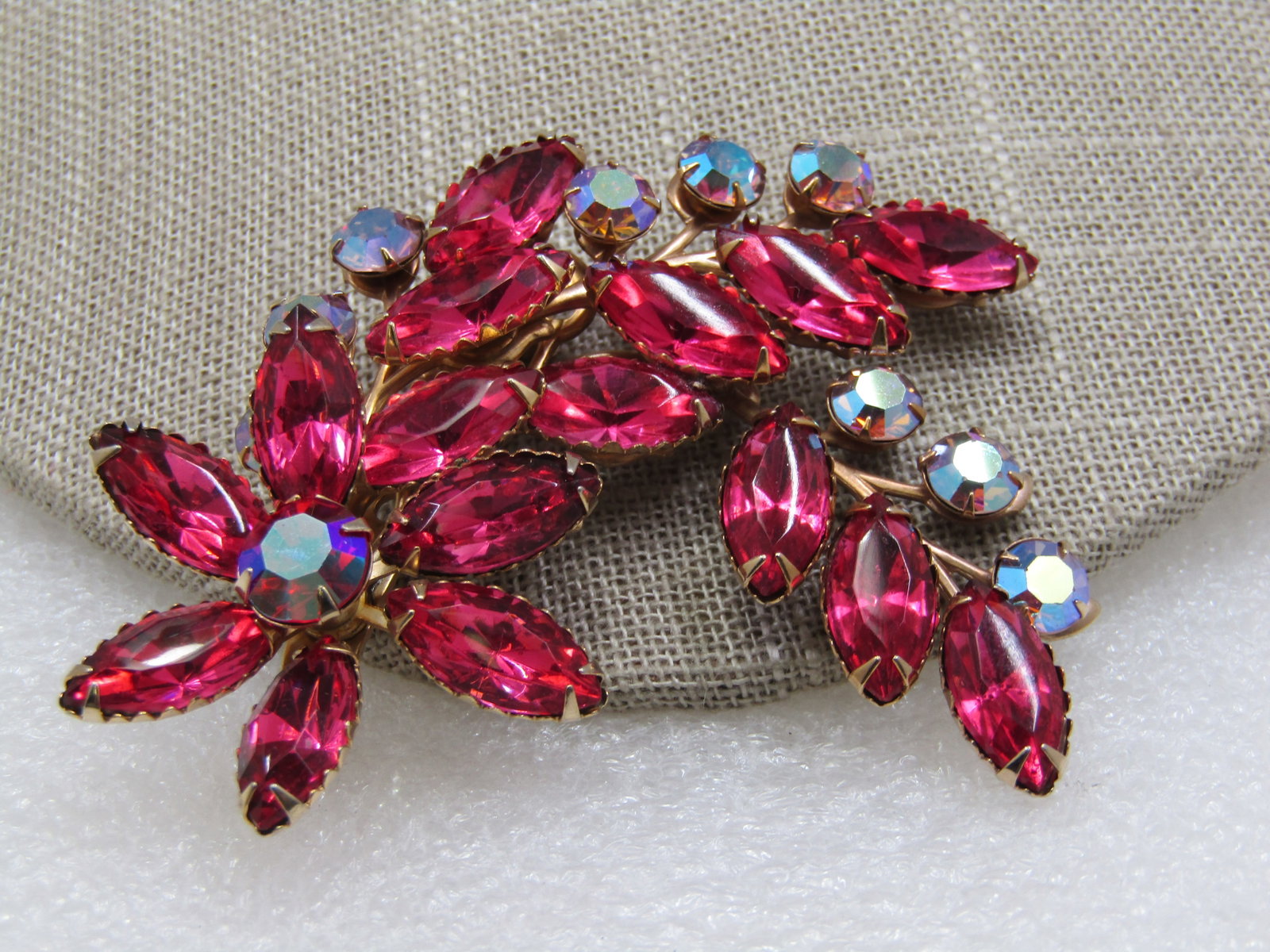 Vintage Pink and Blue A.B. Rhinestone Brooch, Mid-Century - 6