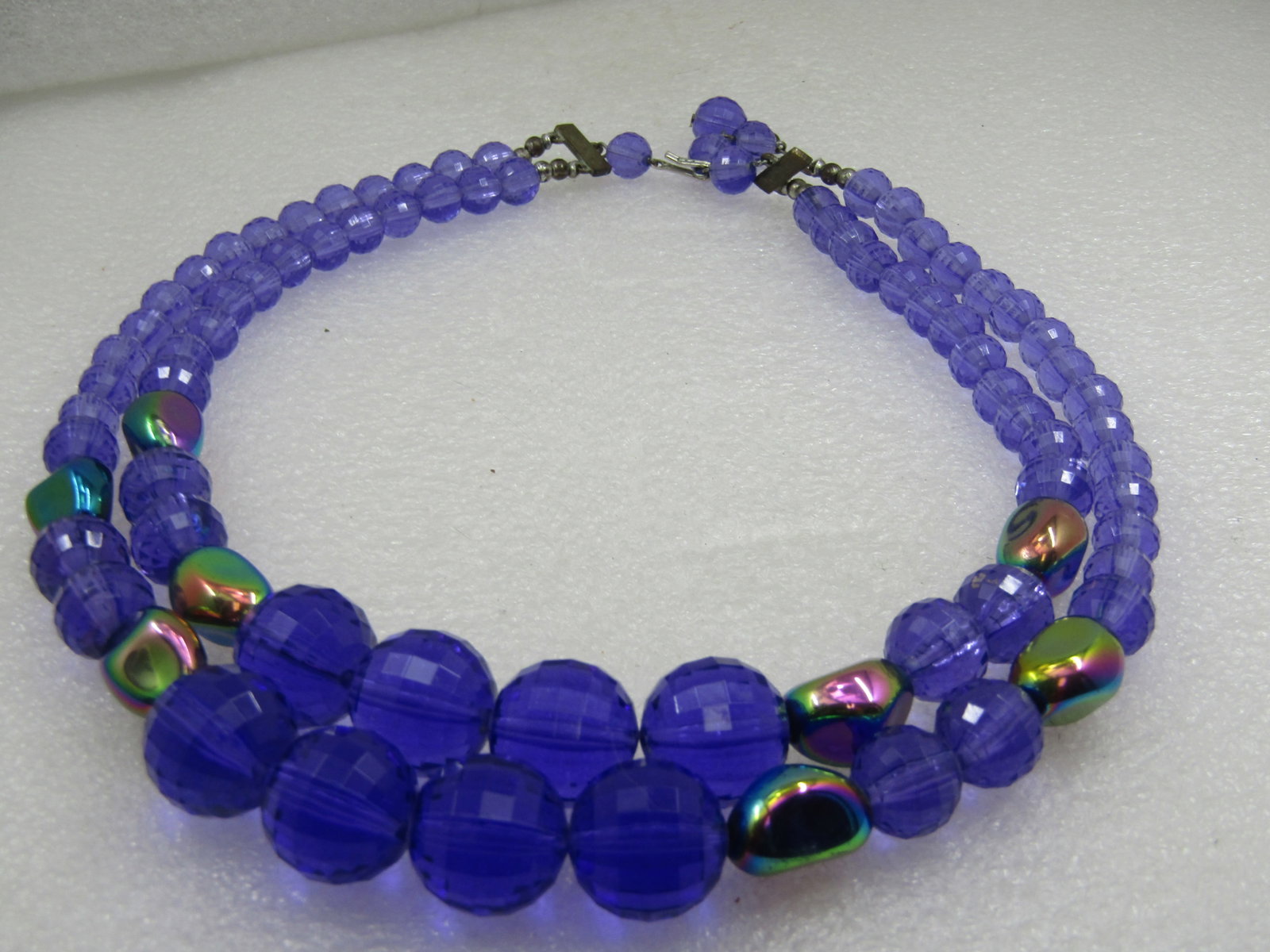 Vintage Double Strand Purple Beaded Necklace, Peacock Beads, 20" - 4