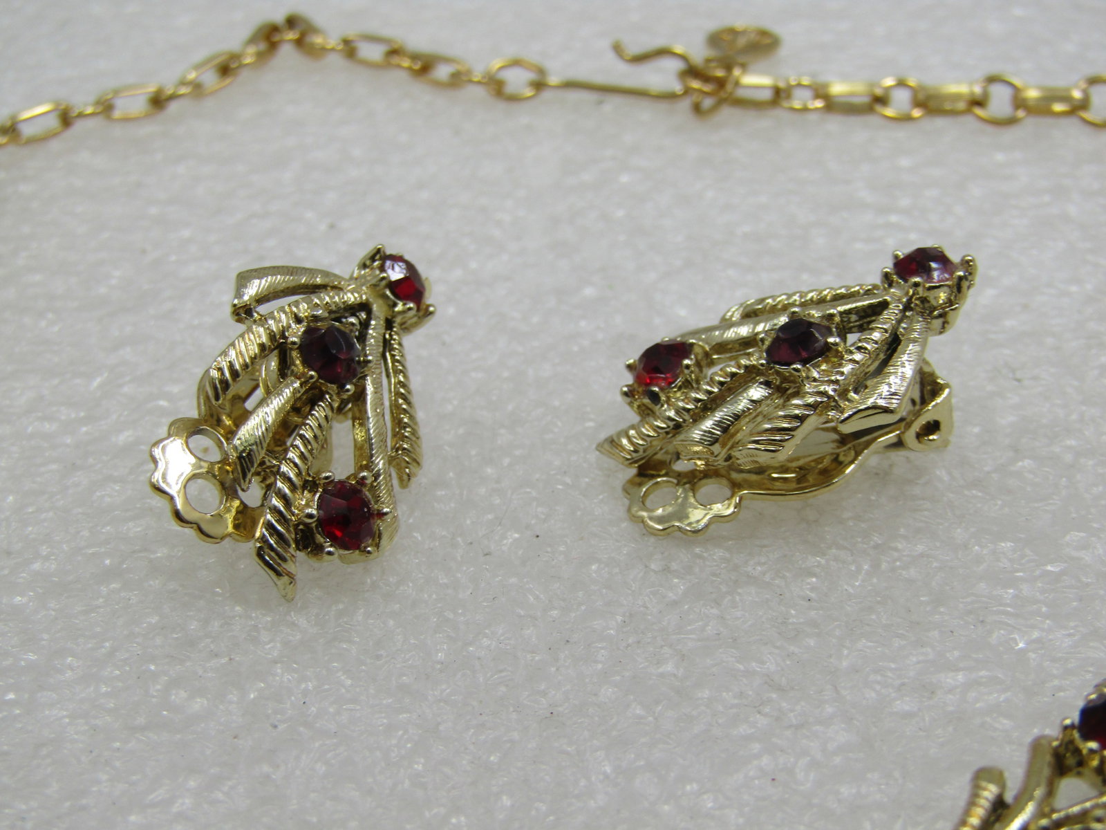 Vintage Coro Red Rhinestone Necklace and Earrings Set, Mid-Century, - 6
