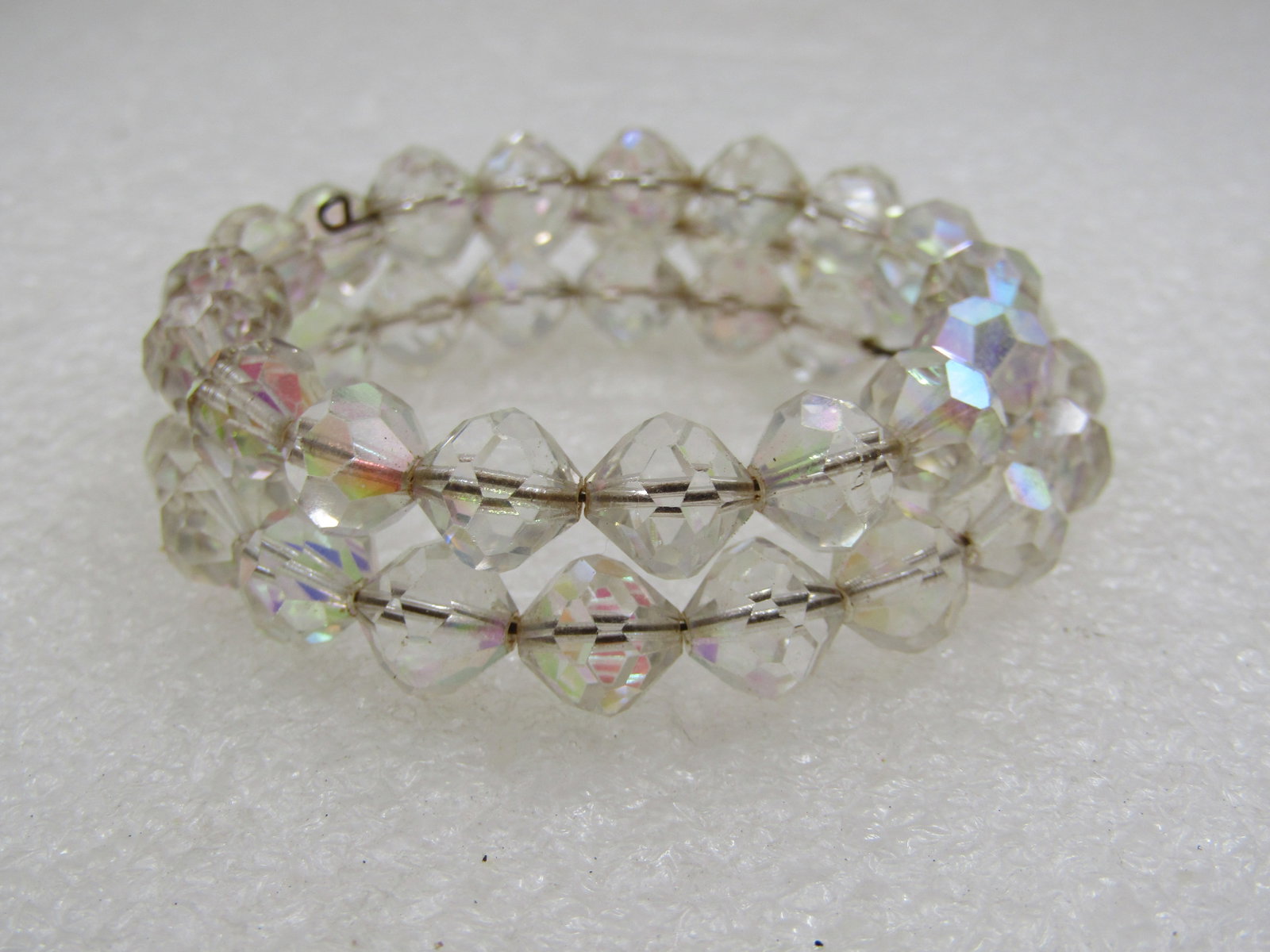 Vintage Auroa Borealis Crystal Beaded Coiled Bracelet - 5
