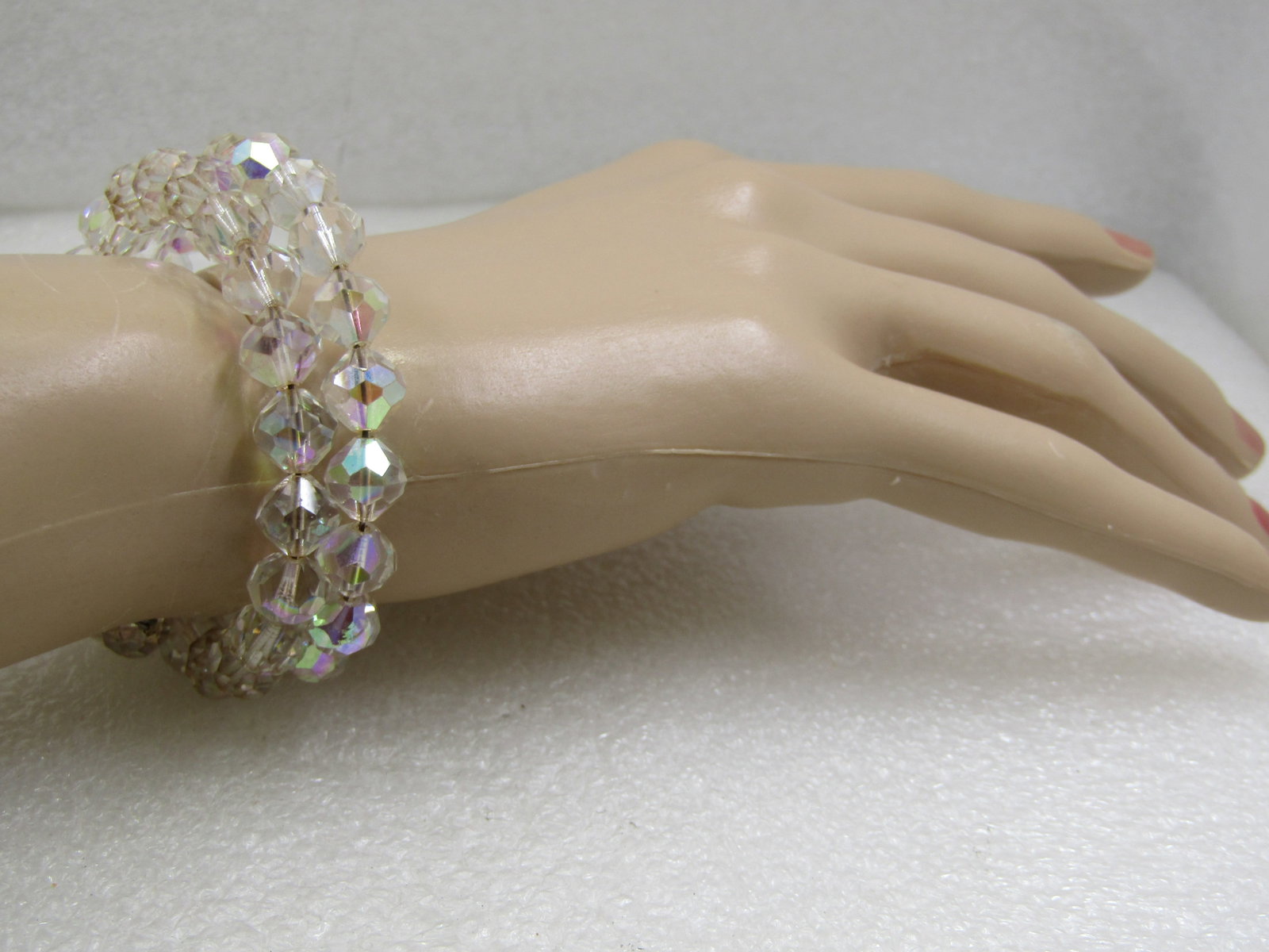 Vintage Auroa Borealis Crystal Beaded Coiled Bracelet - 6