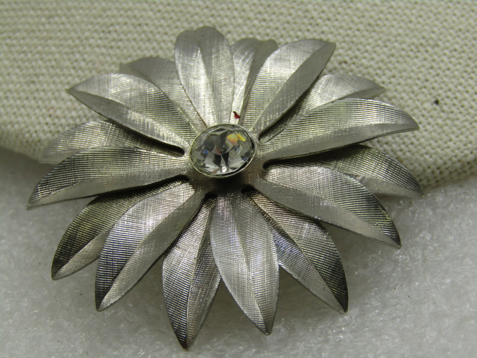 Vintage Silver Tone Blossom Brooch with Rhinestone 2" - 3