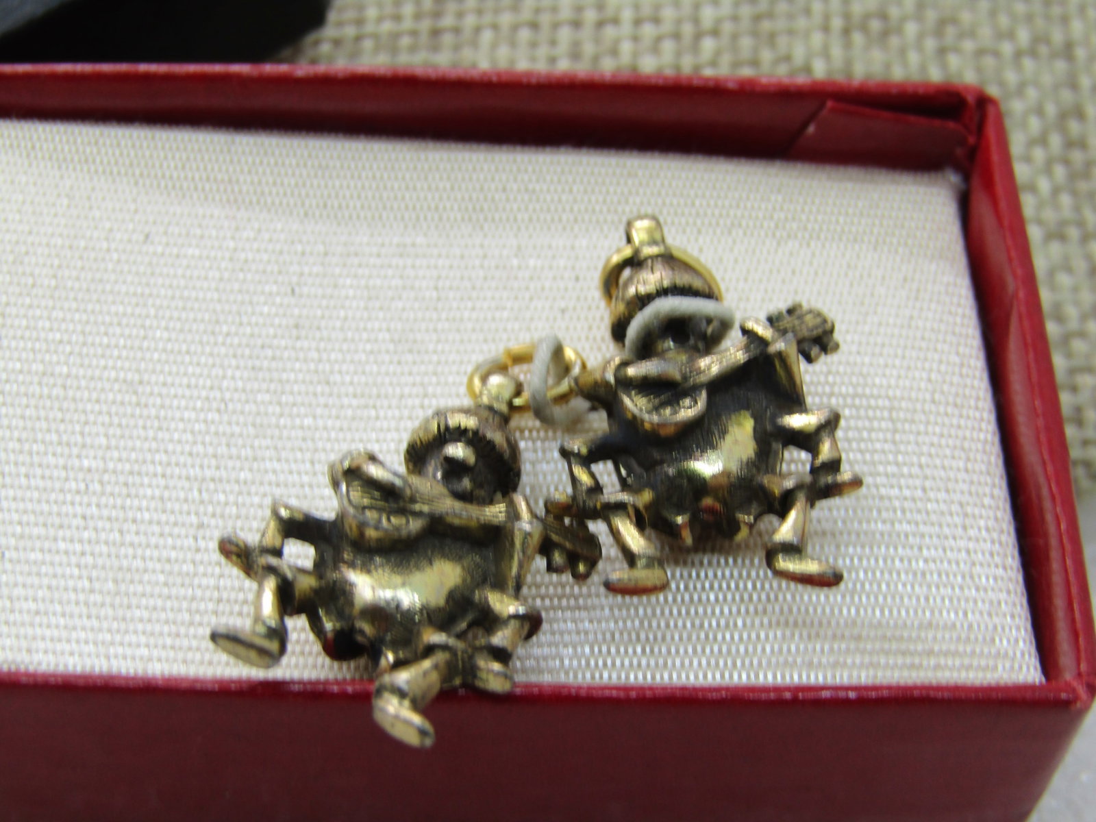 Pair Sterling Musician Beetle Charms or Pendants, Mid-Century, Goldwashed, - 2