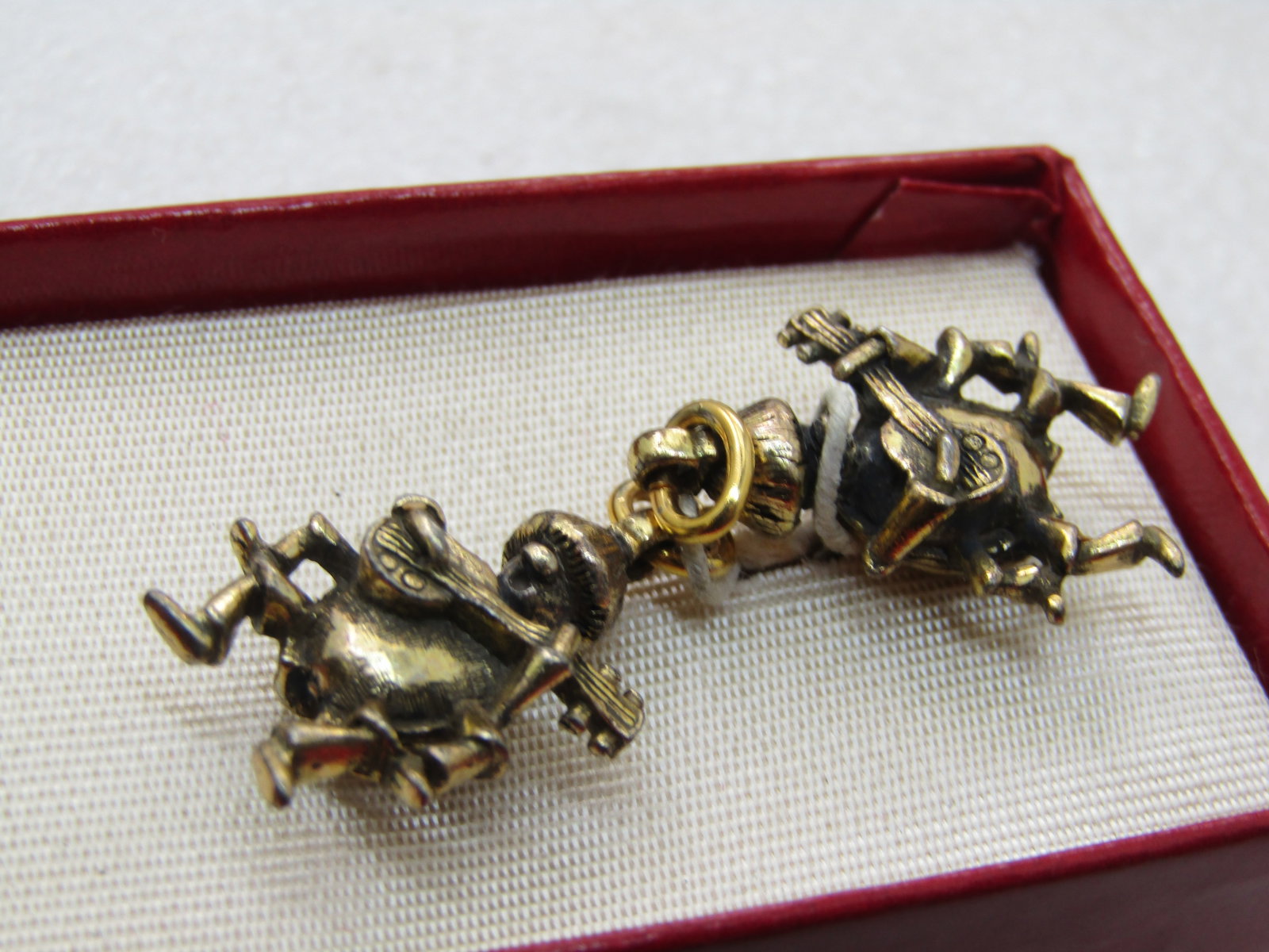 Pair Sterling Musician Beetle Charms or Pendants, Mid-Century, Goldwashed, - 5