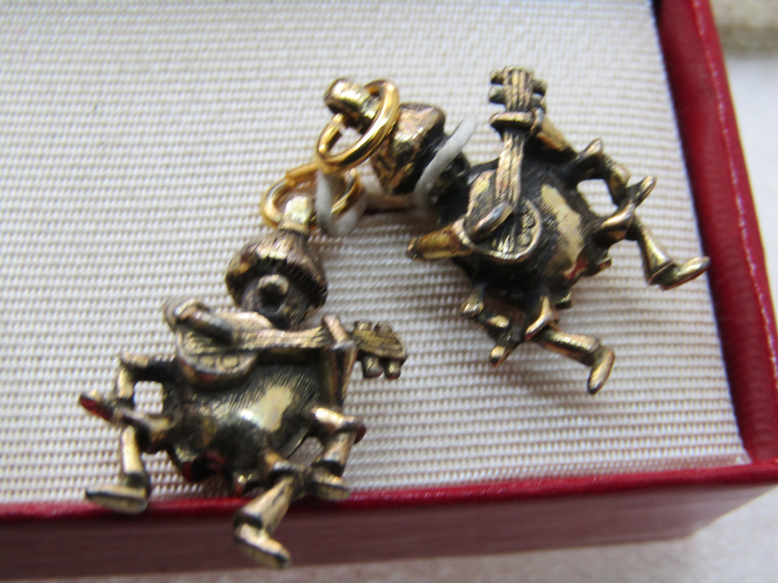 Pair Sterling Musician Beetle Charms or Pendants, Mid-Century, Goldwashed, - 6