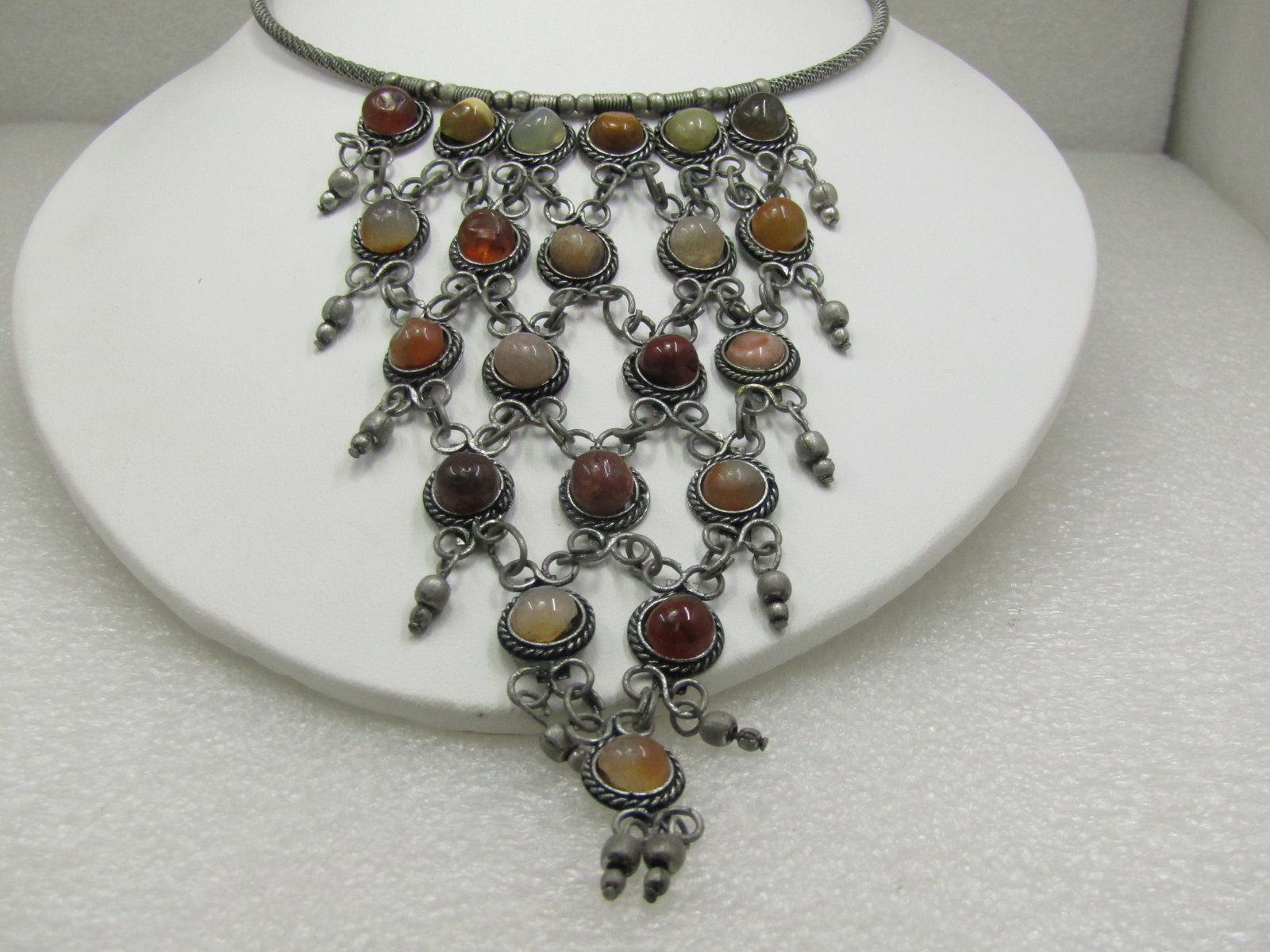 Vintage Coiled Collar Bib Necklace, 17", Stone 5" Drop - 2