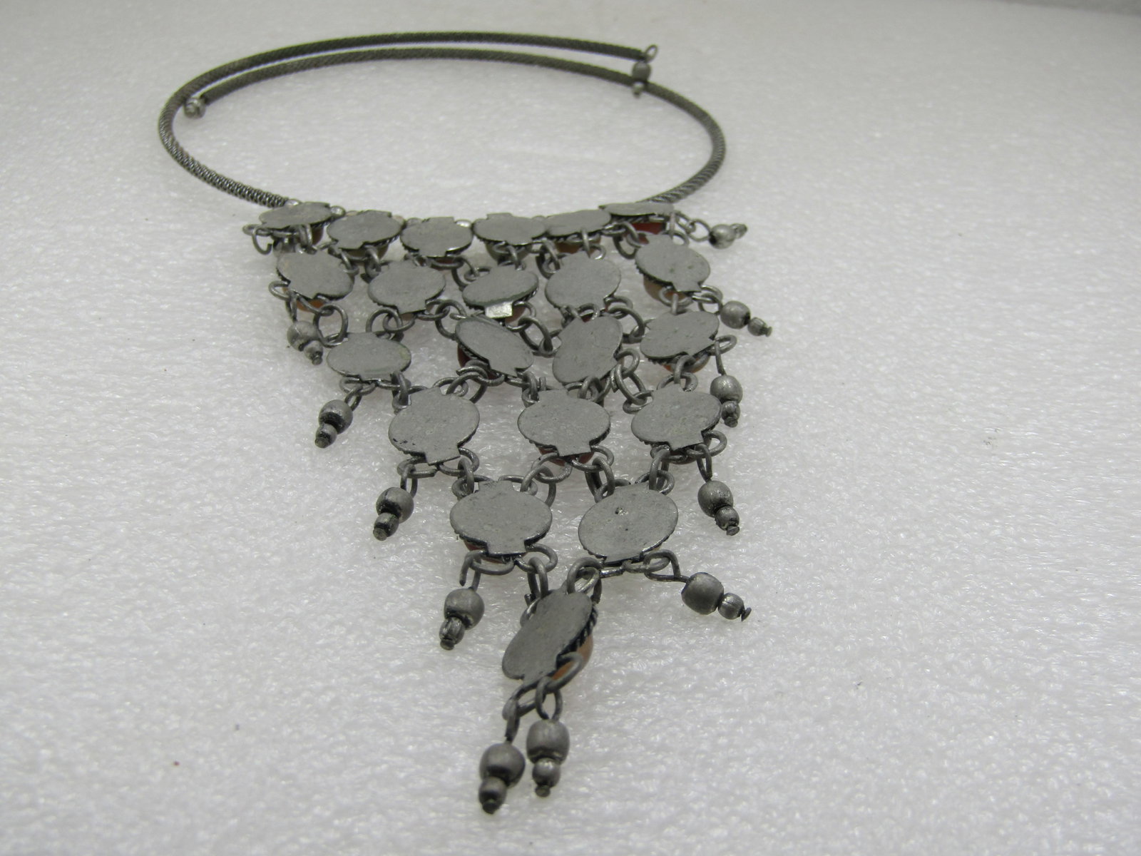 Vintage Coiled Collar Bib Necklace, 17", Stone 5" Drop - 4