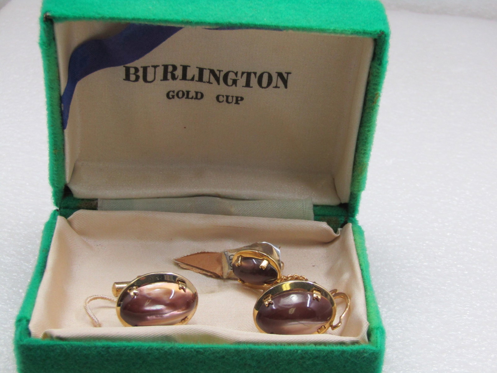 Vintage Brown Cateye Cufflinks and Tie Tack Set, 1960's - 5