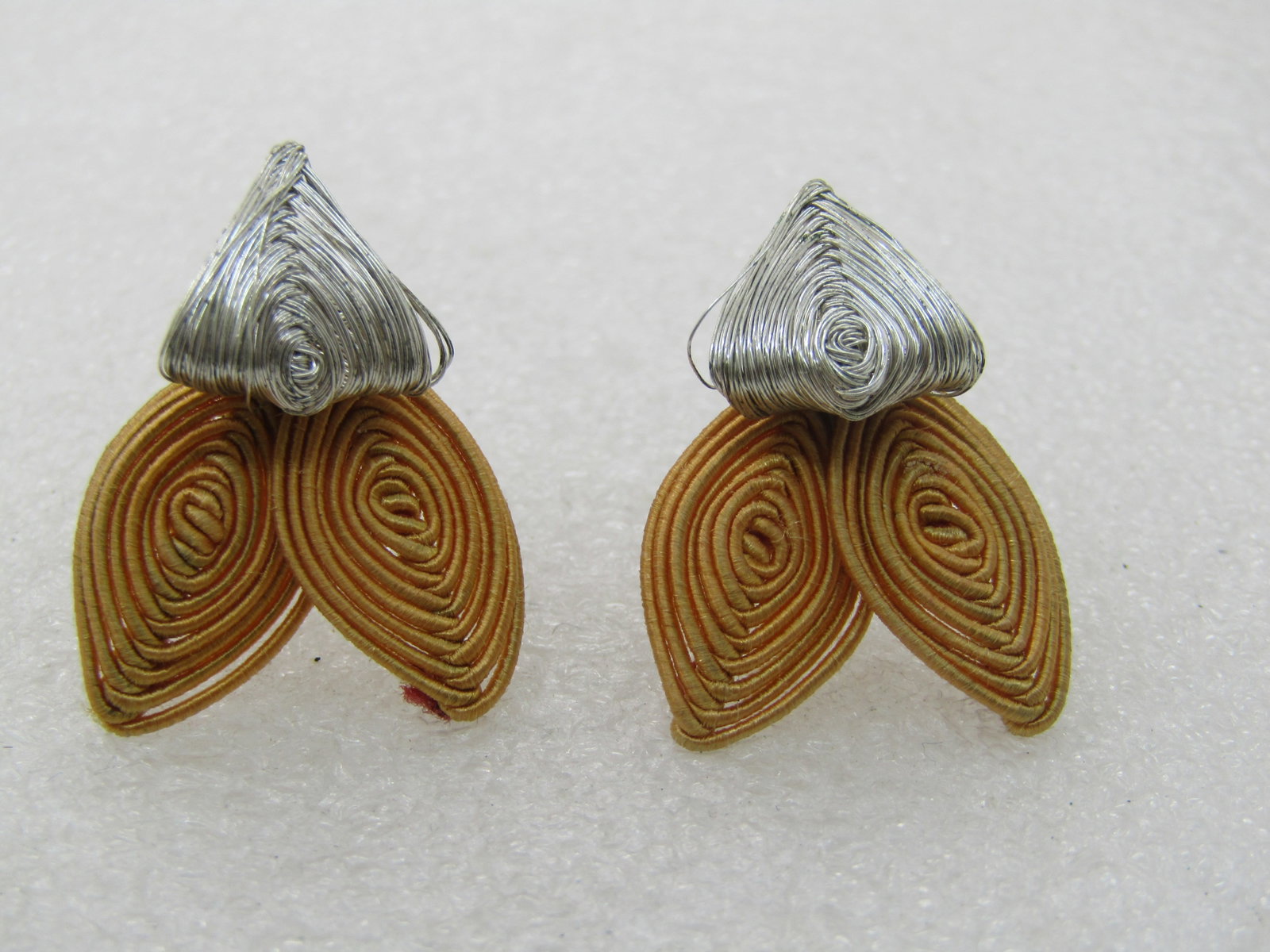 Vintage Silver and Gold Wrapped Butterfly Earrings, Screw Back, Hand Made - 3