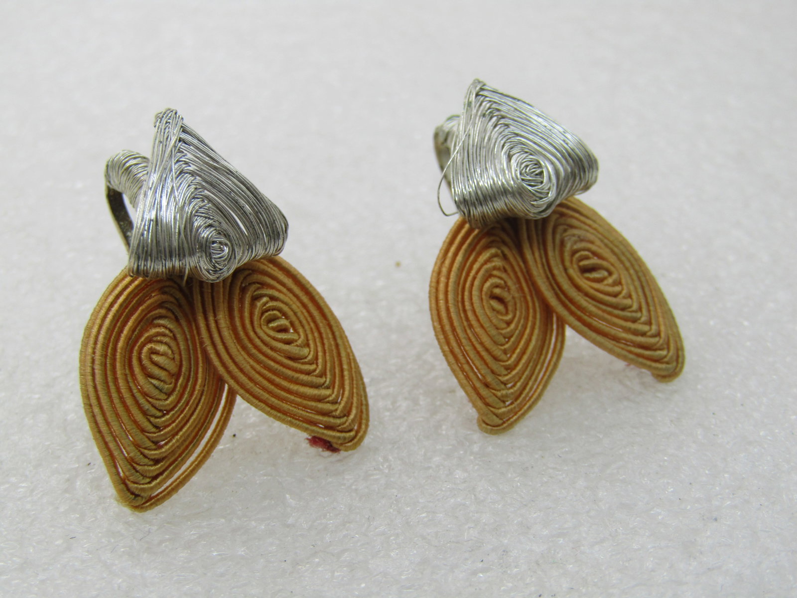 Vintage Silver and Gold Wrapped Butterfly Earrings, Screw Back, Hand Made - 4