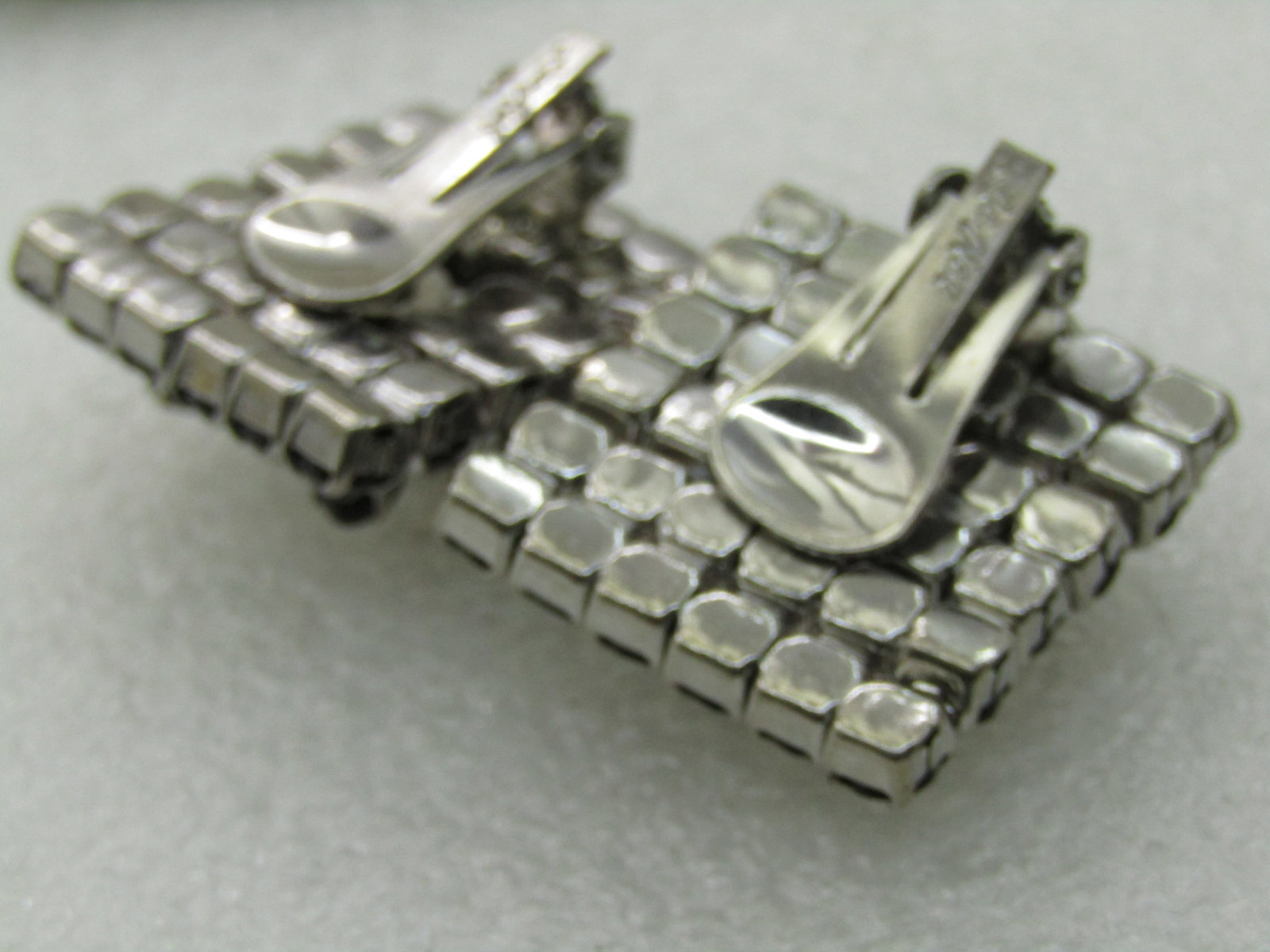 Vintage La Rel Black and Clear Rhinestone Earrings, Clip, 1" Square, - 5