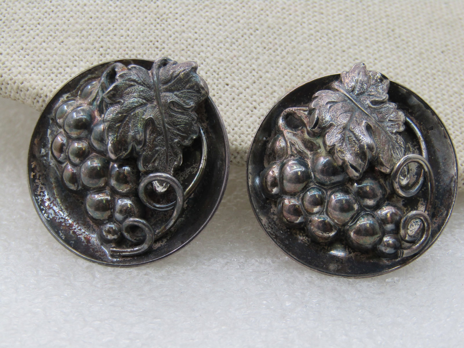 Vintage Sterling Napier Grape Cluster Earrings, Clip. 1.25" - 4
