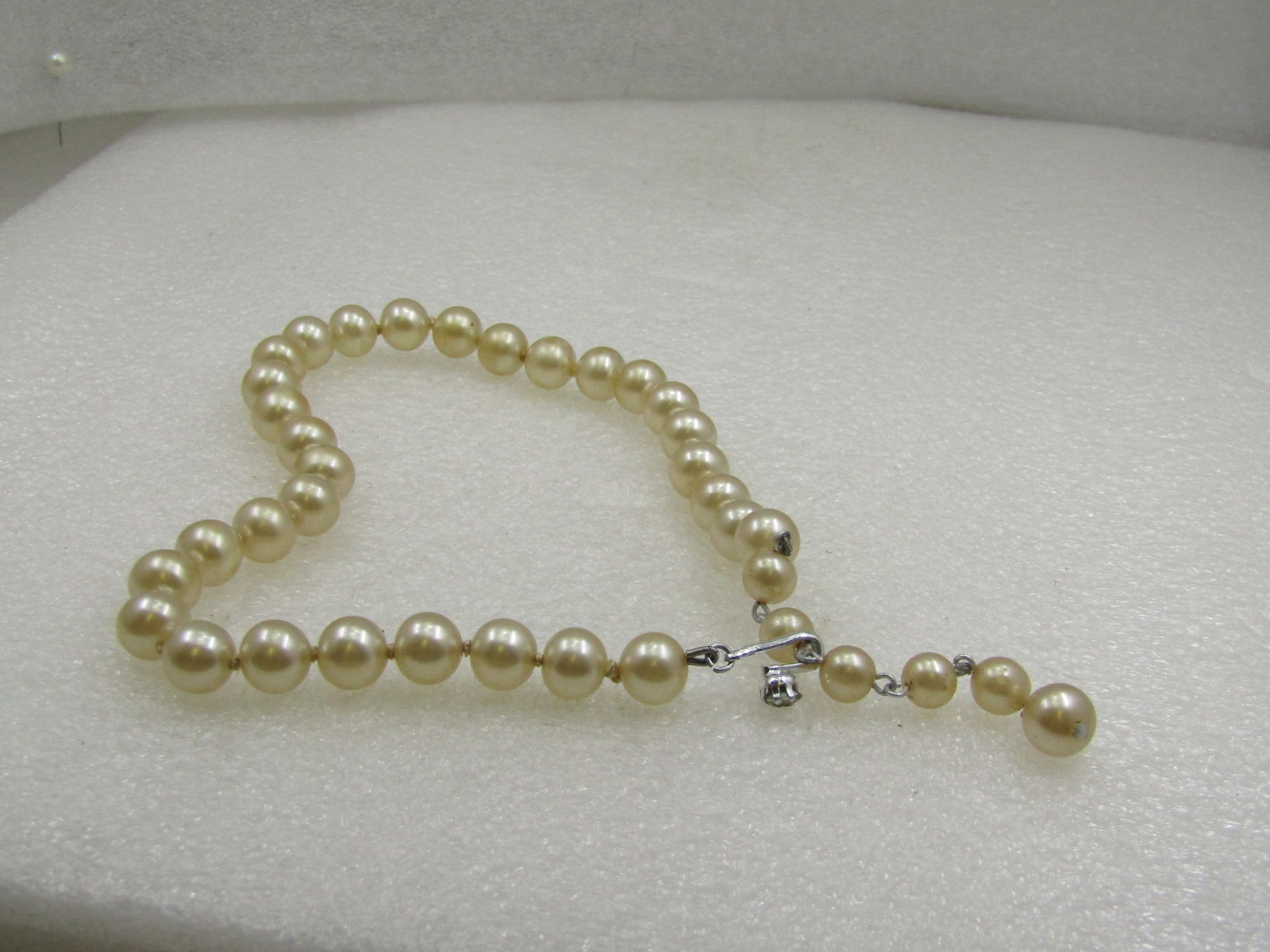 Vintage Japan Faux Pearl Necklace, 16", 9.5mm, Rhinestone - 6