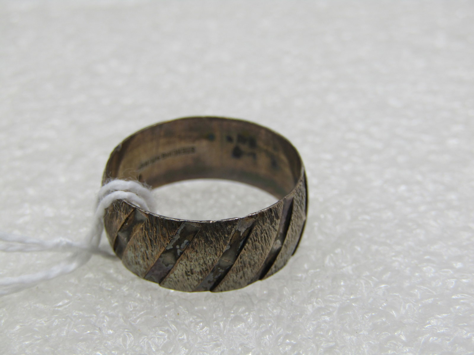 Vintage Sterling 7.5mm Wide Band Ring, Sz. 8, Signed M.H - 5