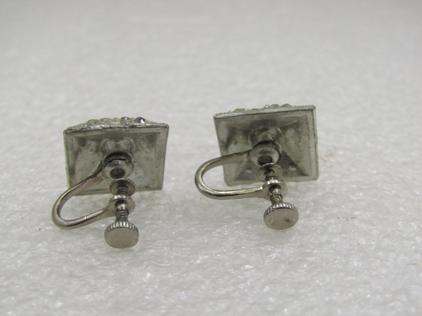 Vintage Rhinestone Pyramid Shaped Earrings, Screwbck, Mid-Century - 5