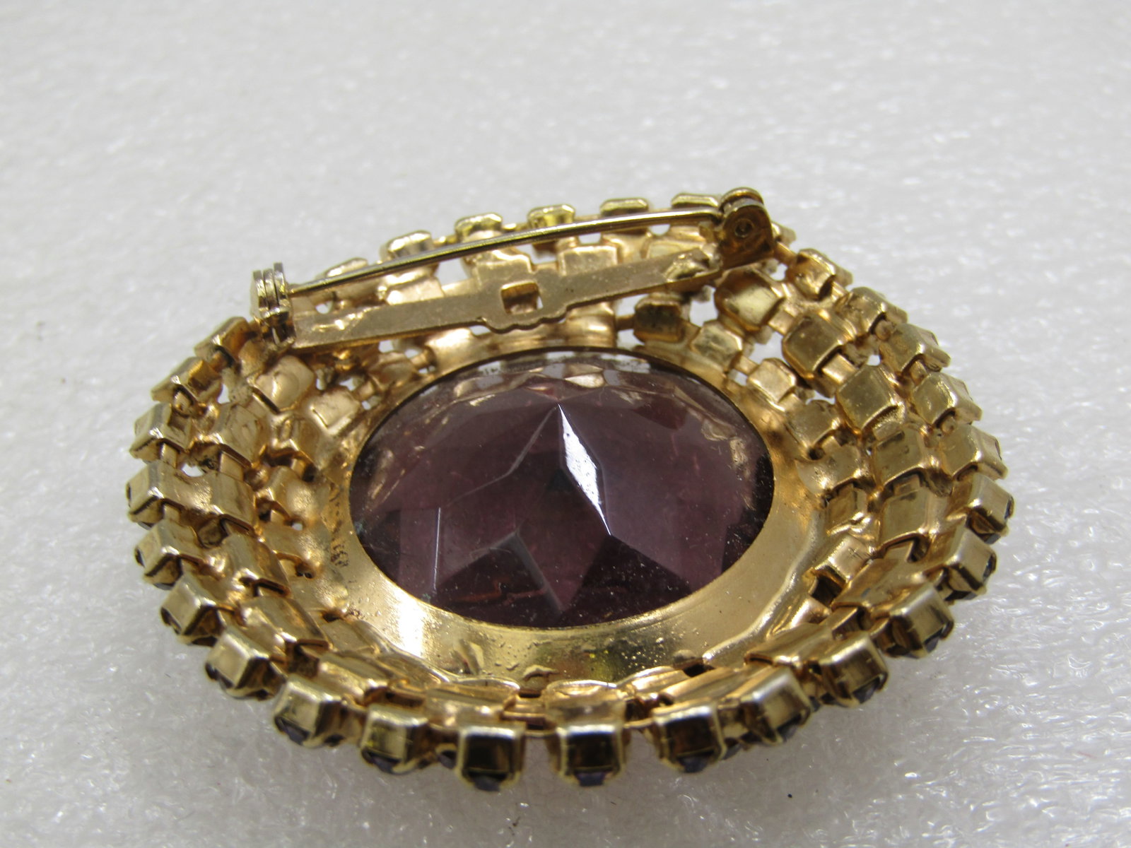 Vintage Purple and Pink Rhinestone Tiered Brooch, Mid-Centry, 2" - 6