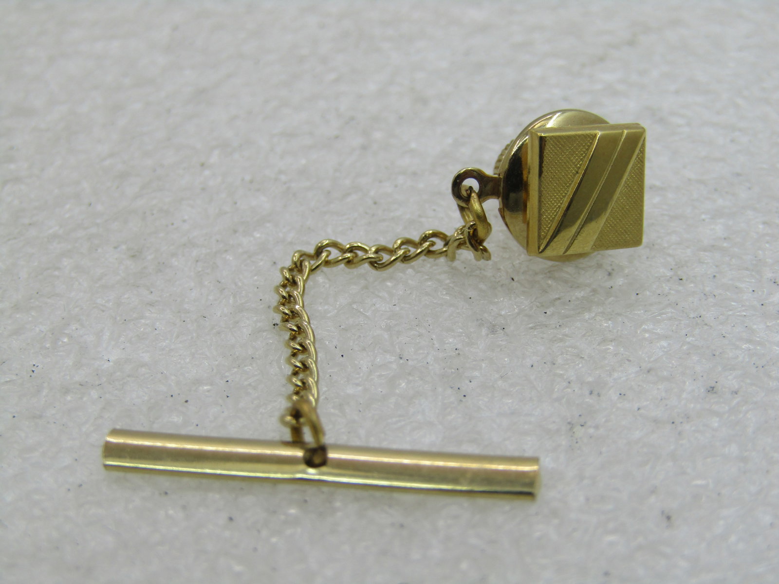 Vintage Mid-Century Tie Tack with Bar and Chain, Gold Tone - 3