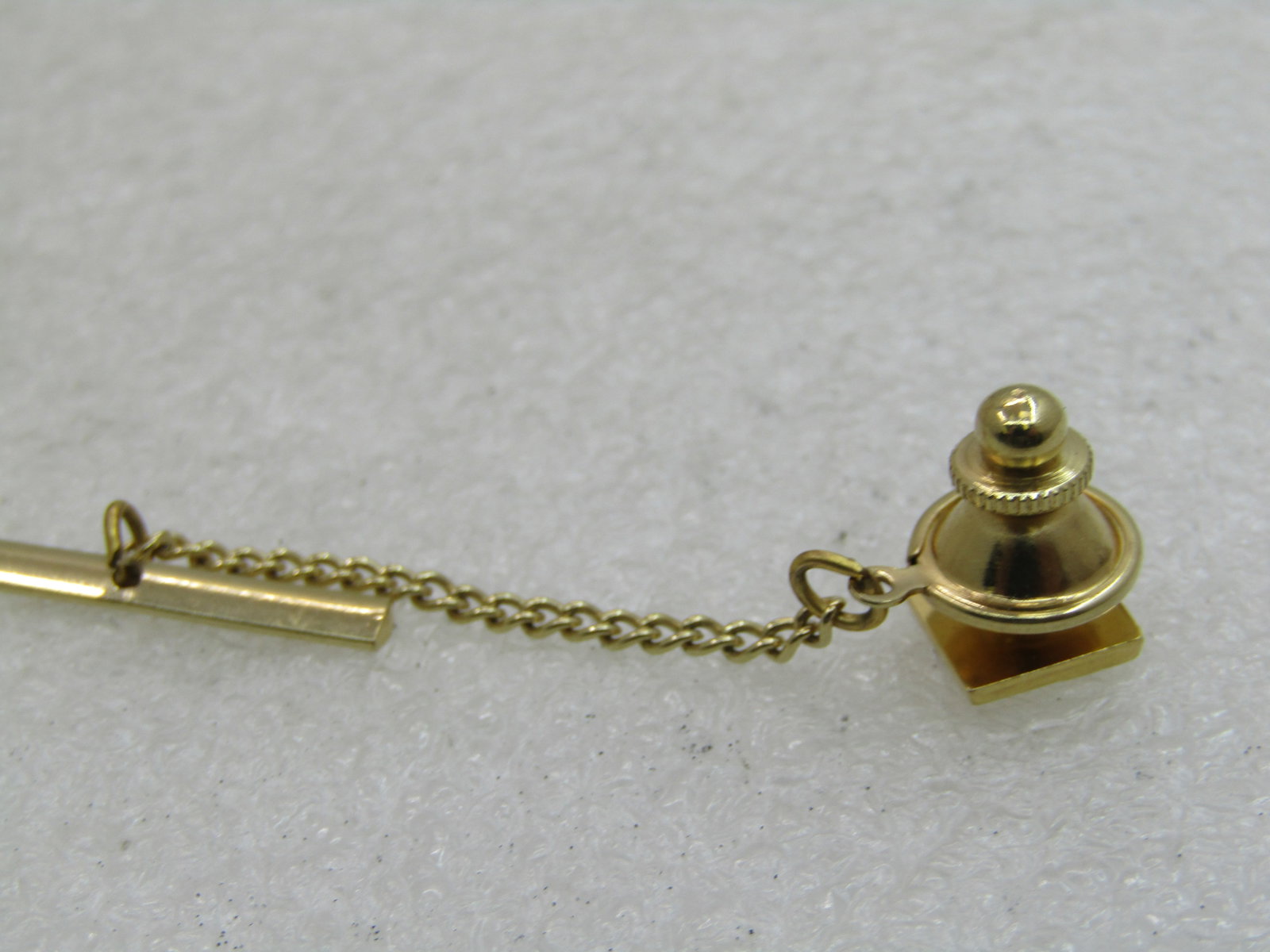 Vintage Mid-Century Tie Tack with Bar and Chain, Gold Tone - 4