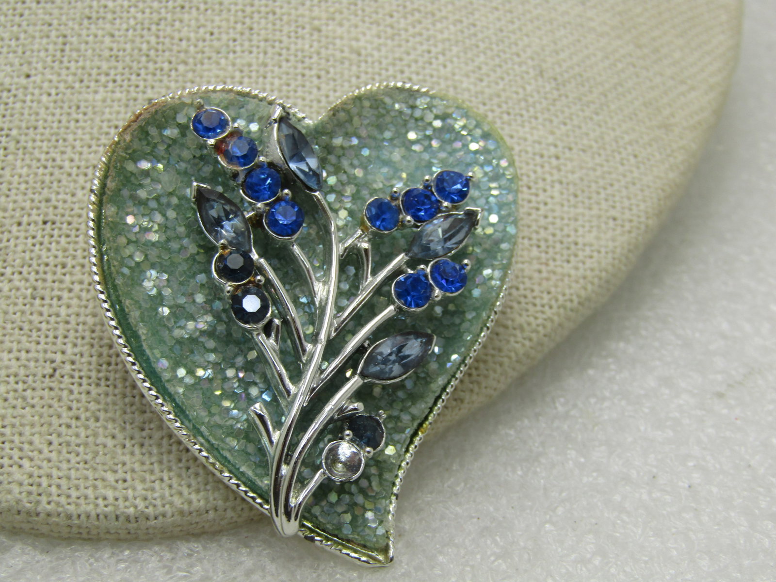 Vintage Coro Glitter and Rhinestone Heart Brooch, Mid-Century, 2" - 2