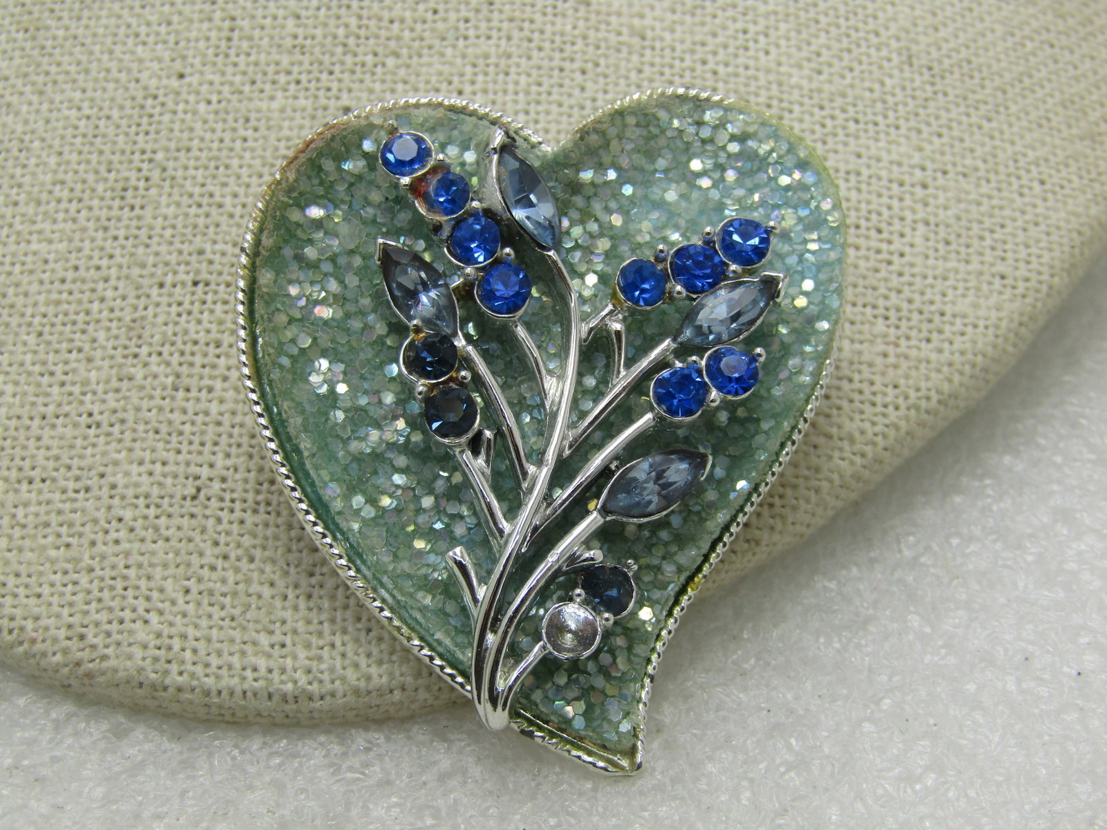 Vintage Coro Glitter and Rhinestone Heart Brooch, Mid-Century, 2" - 4