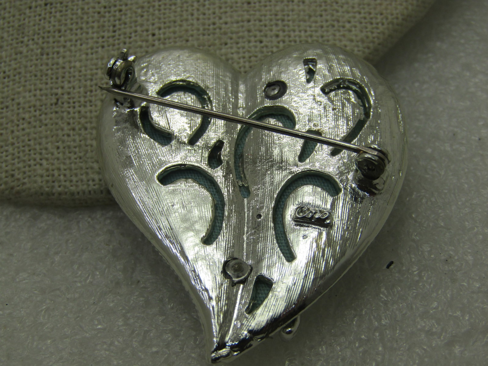 Vintage Coro Glitter and Rhinestone Heart Brooch, Mid-Century, 2" - 5