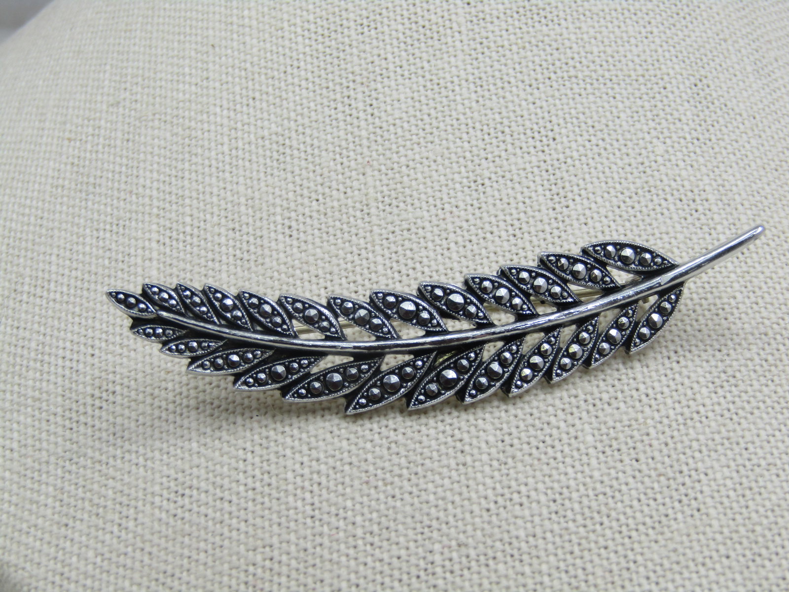 Vintage W. Germany Aluminum Faux Marcasite Leaf Brooch, 3" - 2
