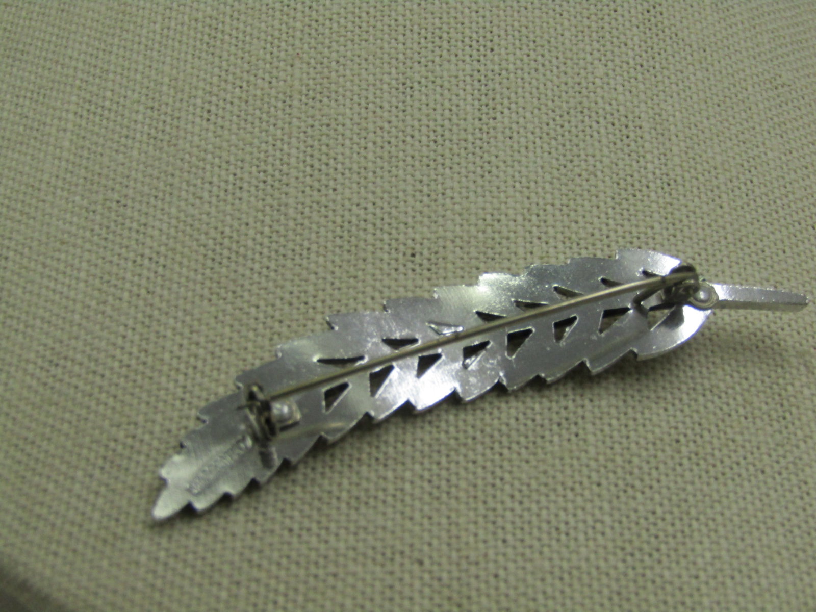 Vintage W. Germany Aluminum Faux Marcasite Leaf Brooch, 3" - 4