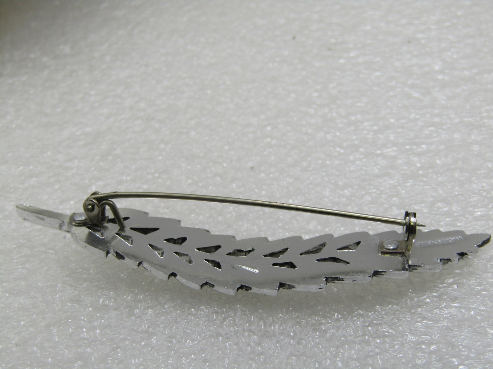 Vintage W. Germany Aluminum Faux Marcasite Leaf Brooch, 3" - 6