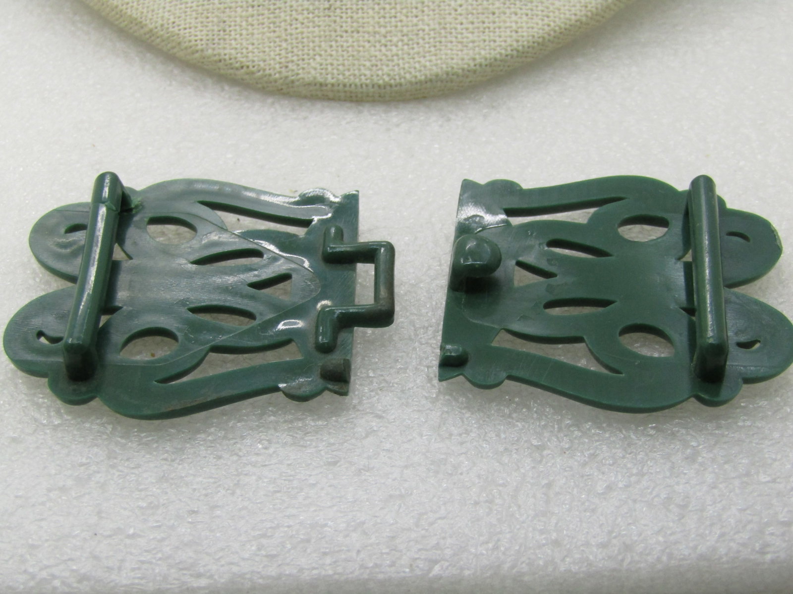Vintage Green Acrylic Scrolled Buckle, Mid-Century, 3.5", - 5