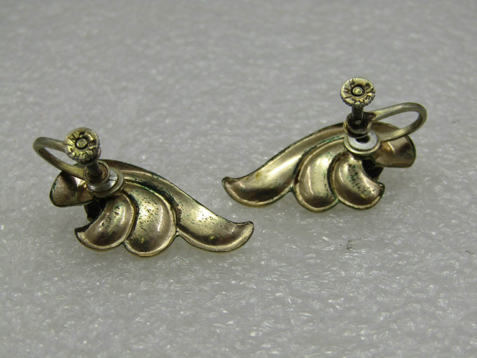 Sterling Gold Vermeil Purple Rhinestone Leaf Earrings, 1940's - 5