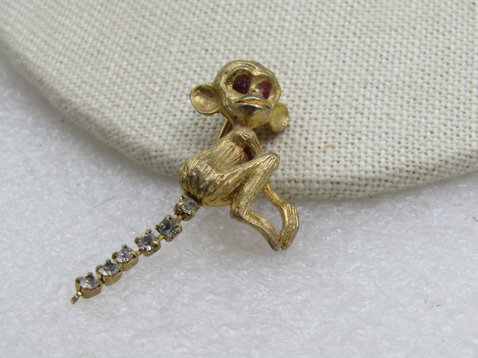 Vintage Monkey With Rhinestone Tail Brooch, 1950's-1960's - 2