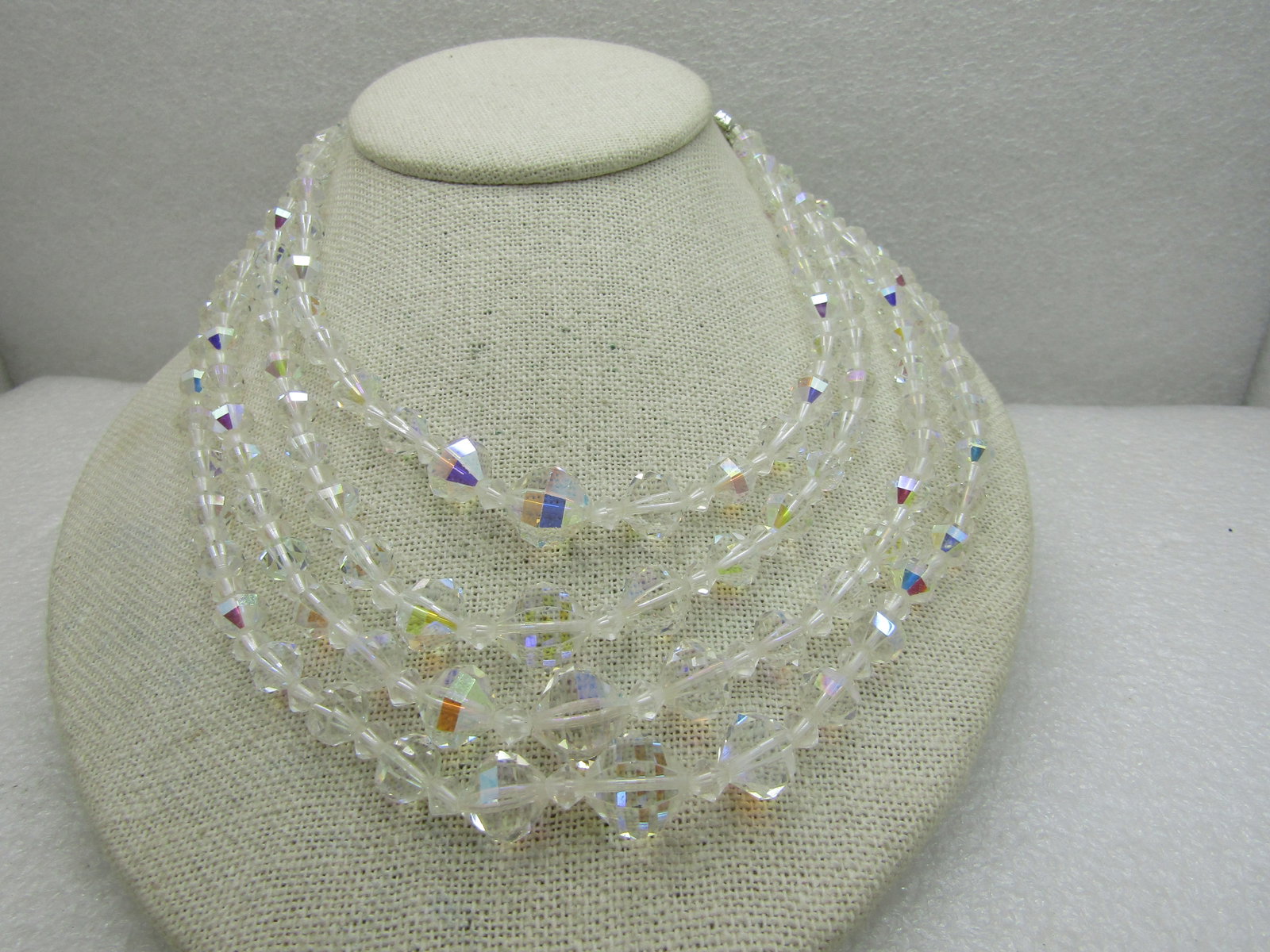 Vintage 4 Strand Aurora Borealist Crystal Necklace, 16" - 2