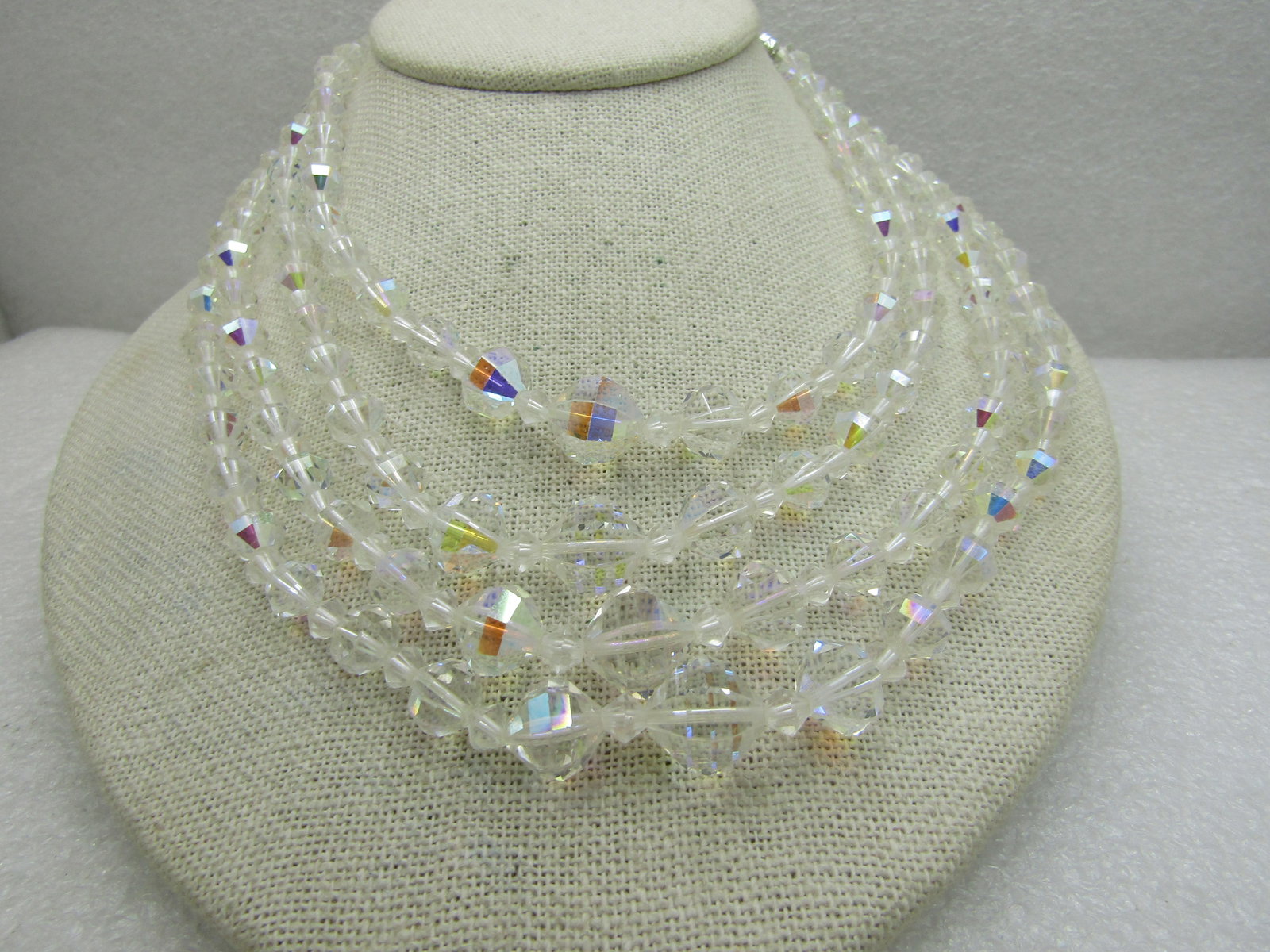 Vintage 4 Strand Aurora Borealist Crystal Necklace, 16" - 3